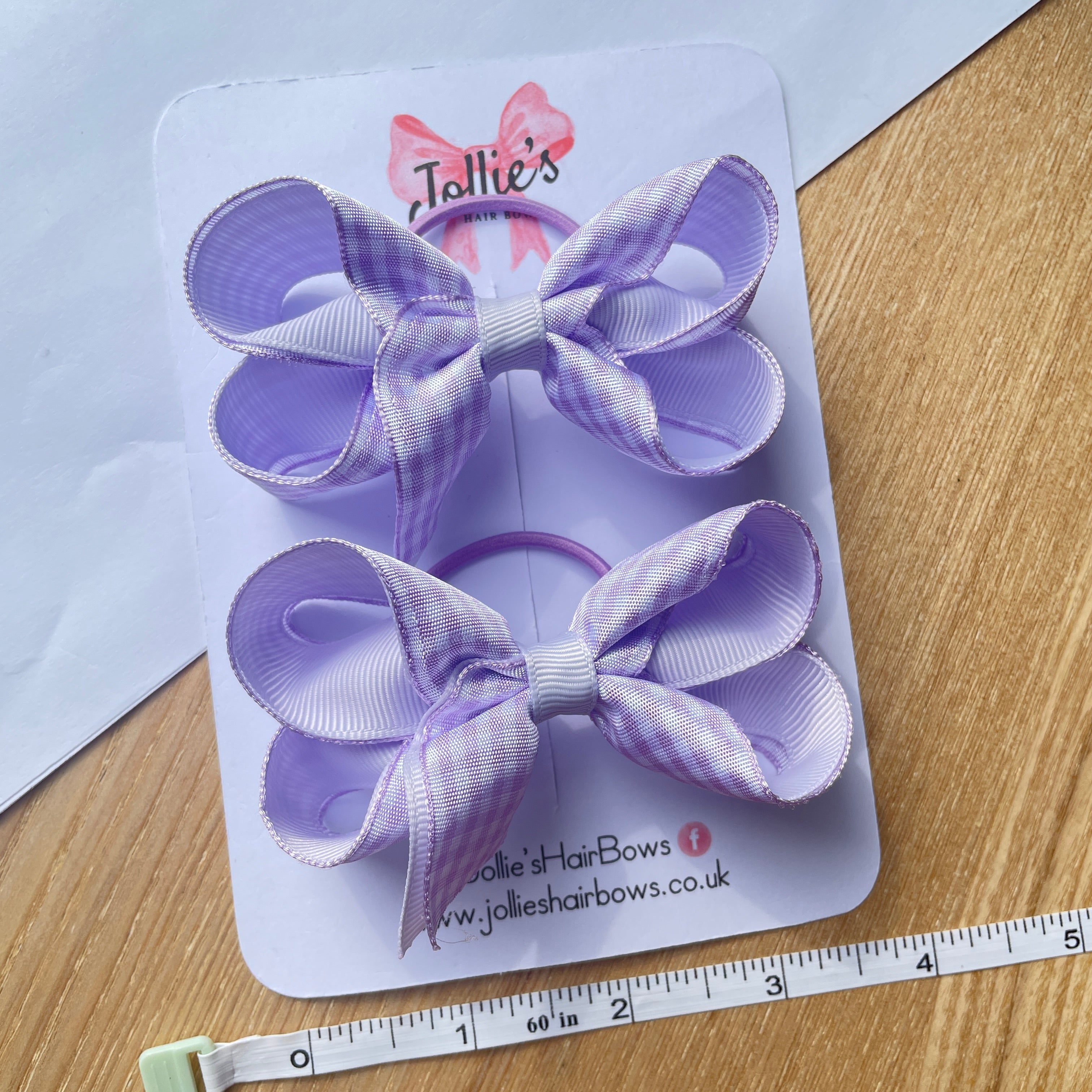 3inch Bow with thin elastic (pair) - Lilac Gingham