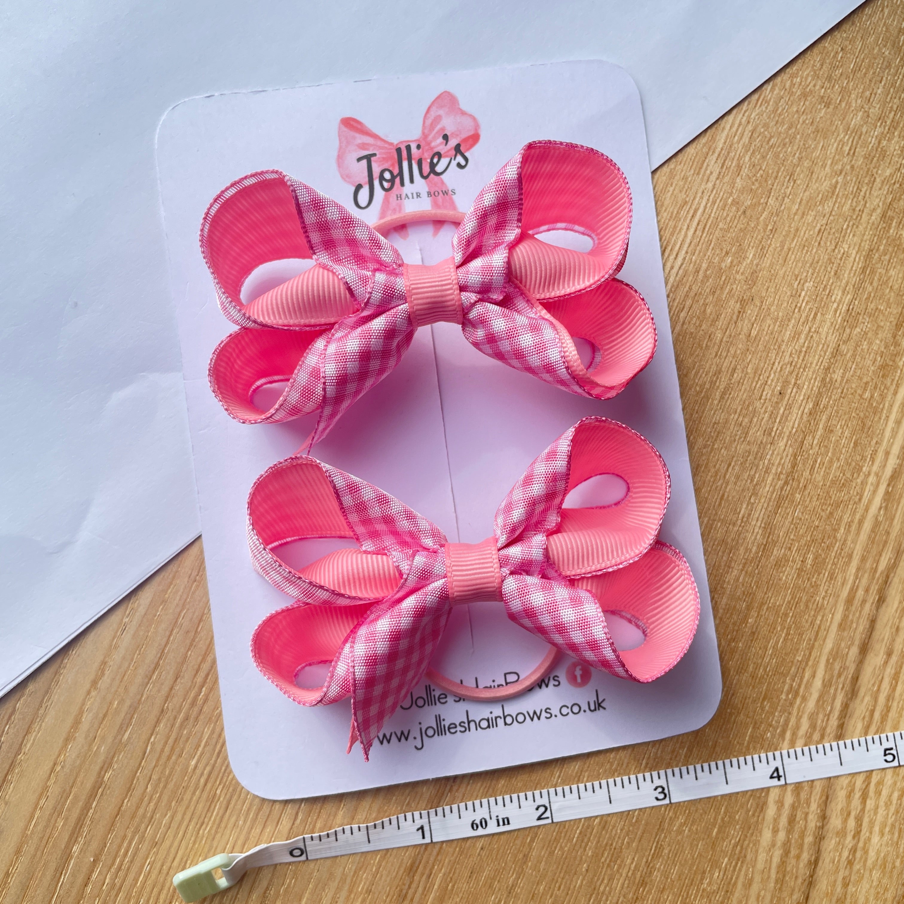 3inch Bow with thin elastic (pair) - Pink Gingham