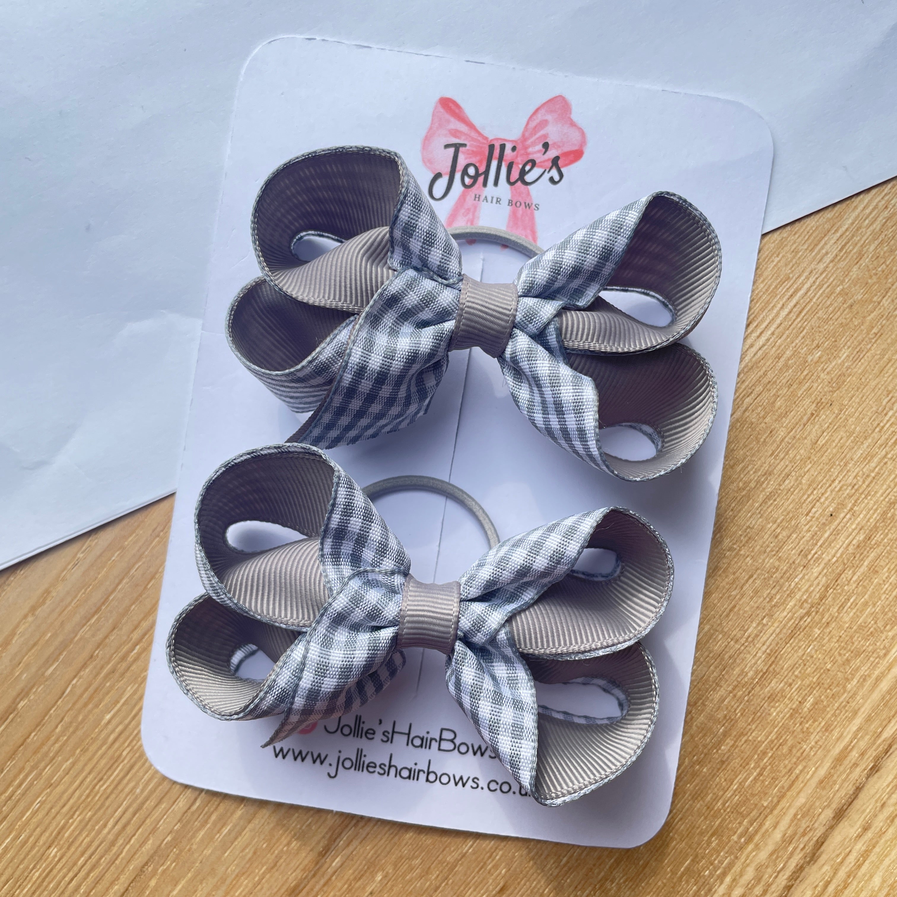 3inch Bow with thin elastic (pair) - Silver Gingham