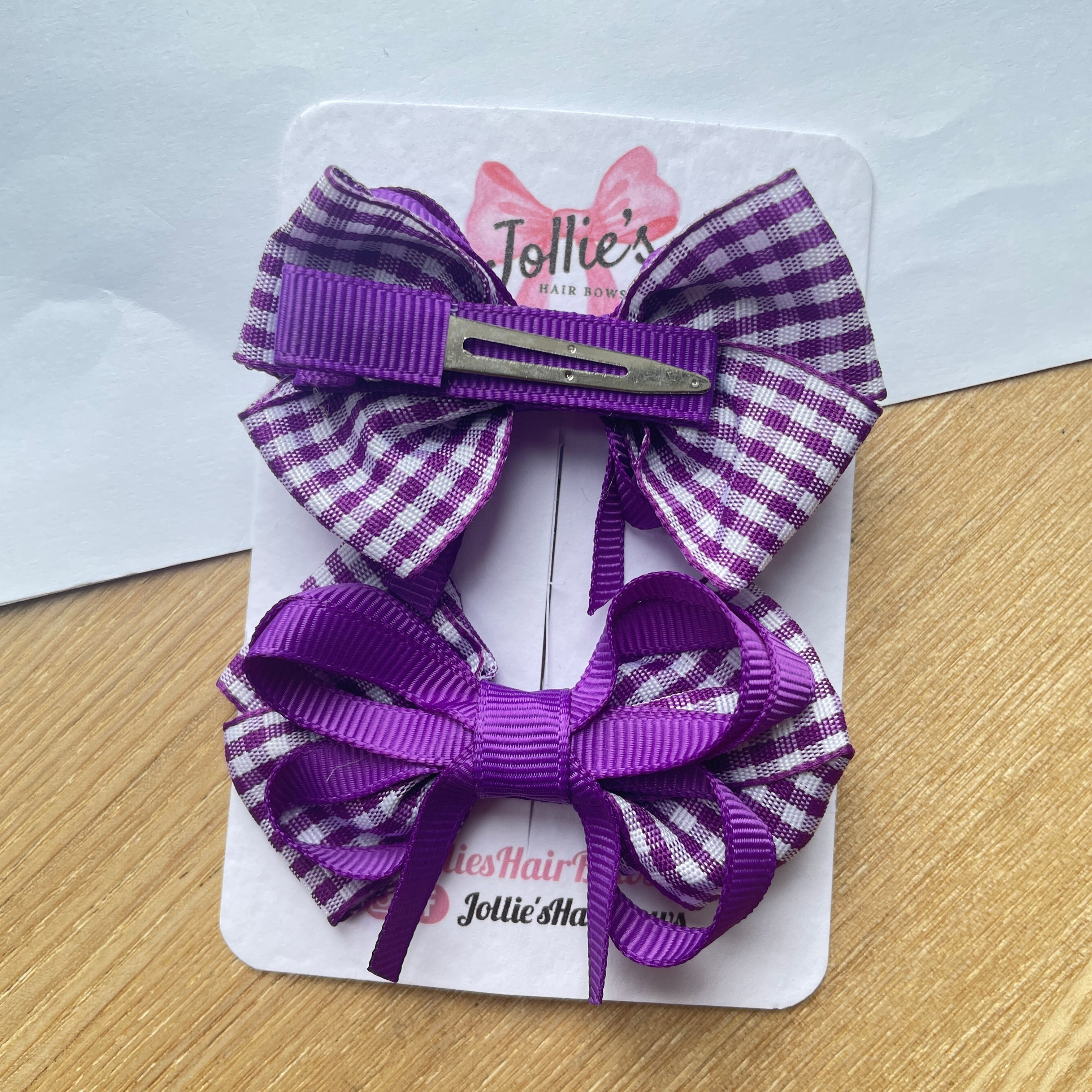 2.5inch Bow with Clip (pair) - Purple Gingham