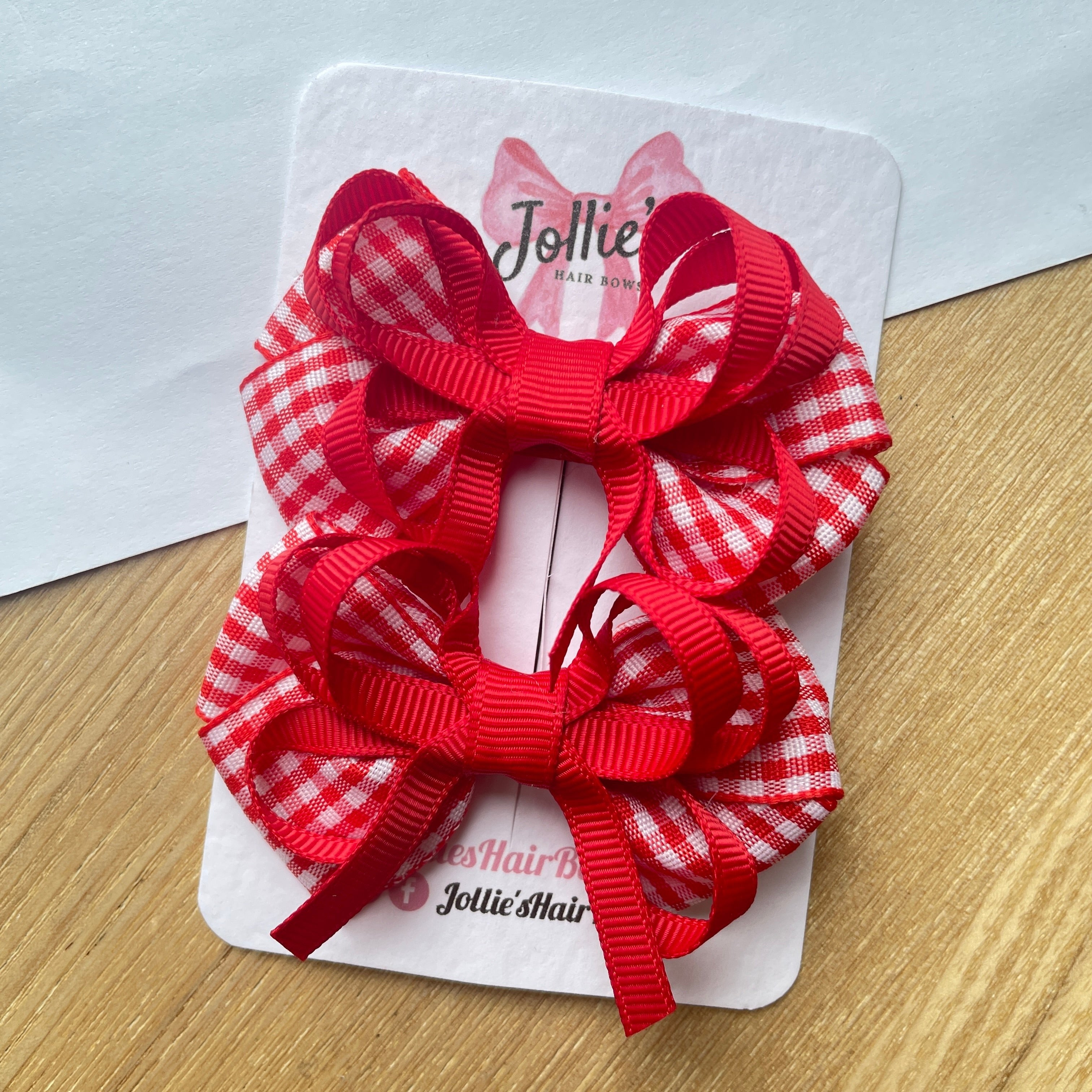 2.5inch Bow with Clip (pair) - Red Gingham