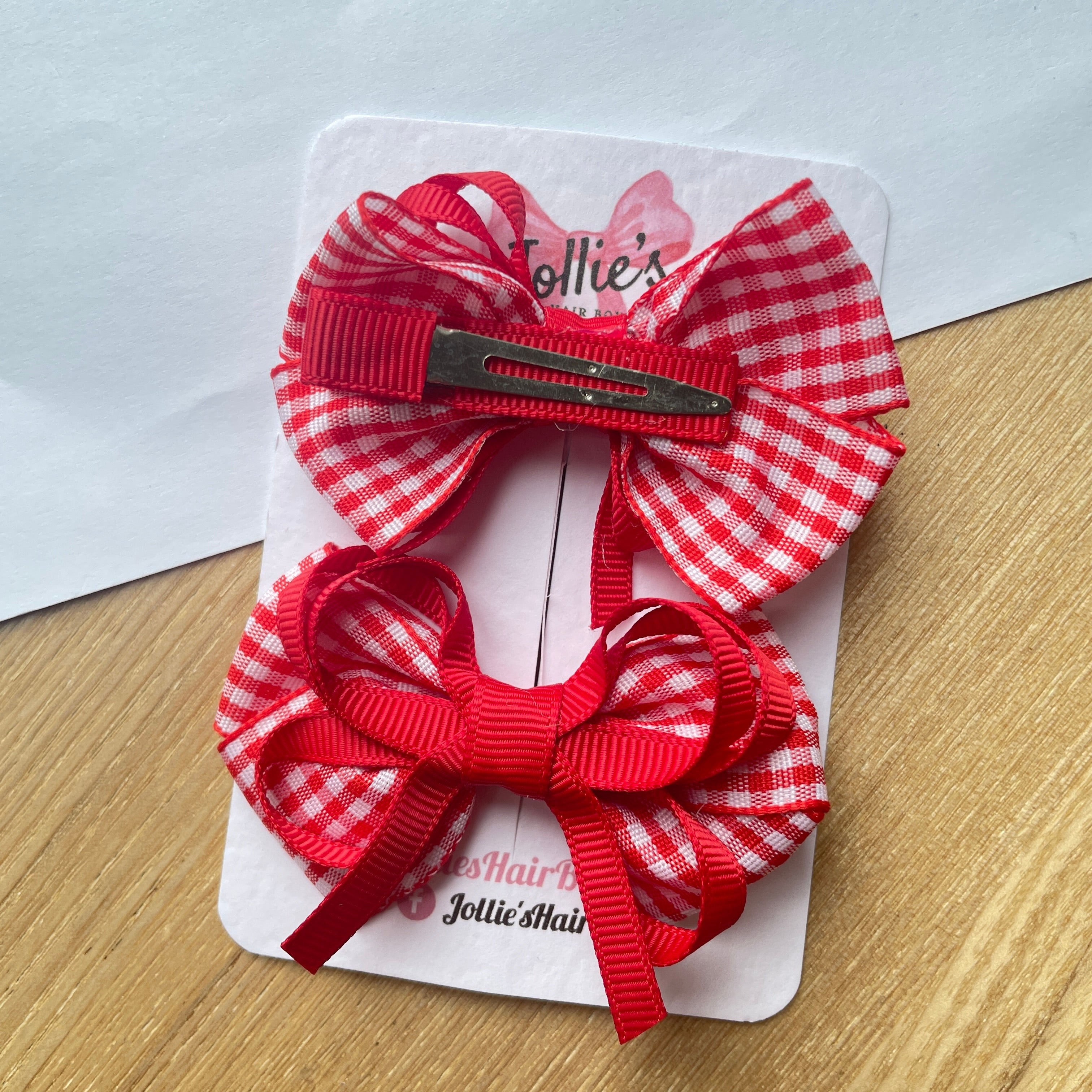 2.5inch Bow with Clip (pair) - Red Gingham