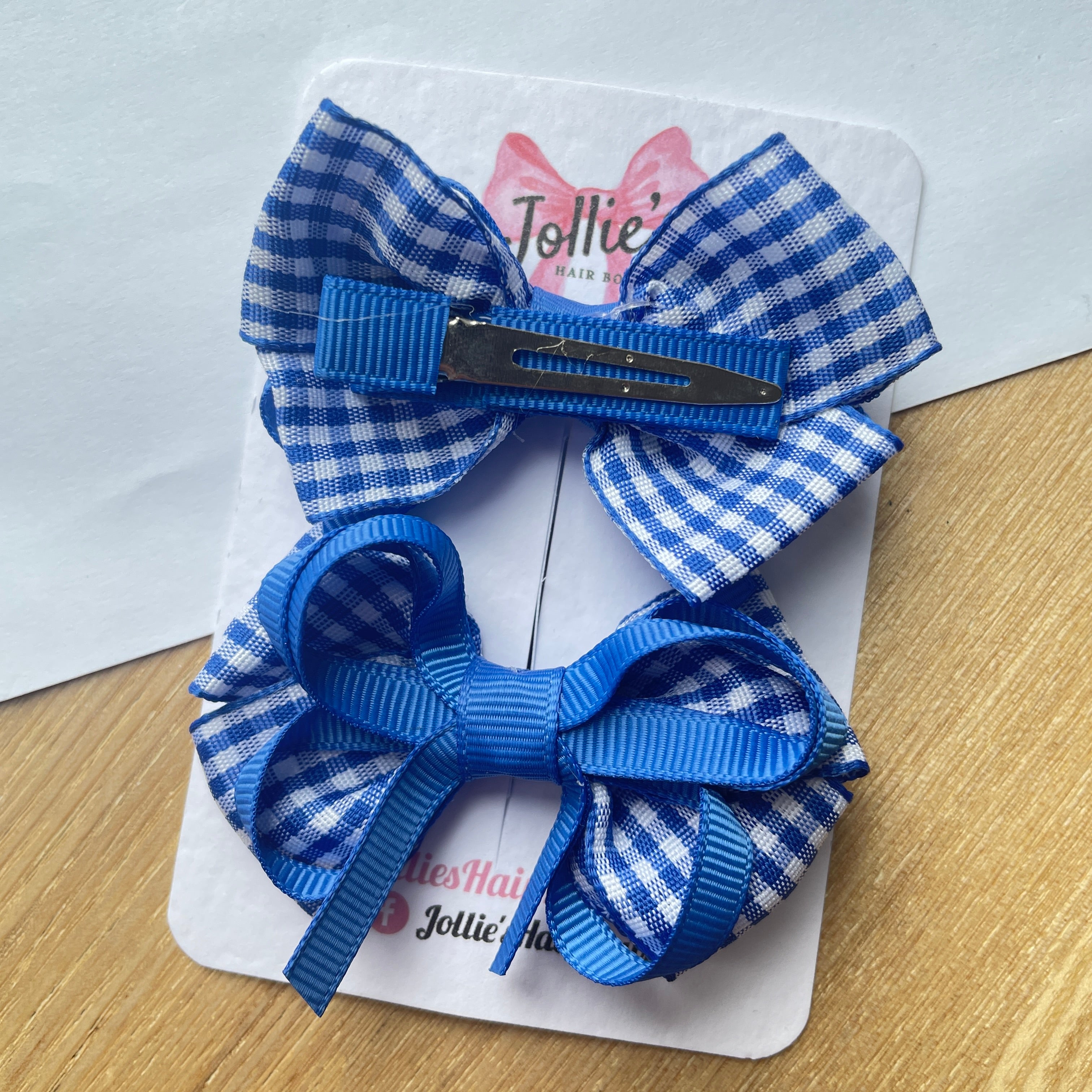 2.5inch Bow with Clip (pair) - Royal Blue Gingham