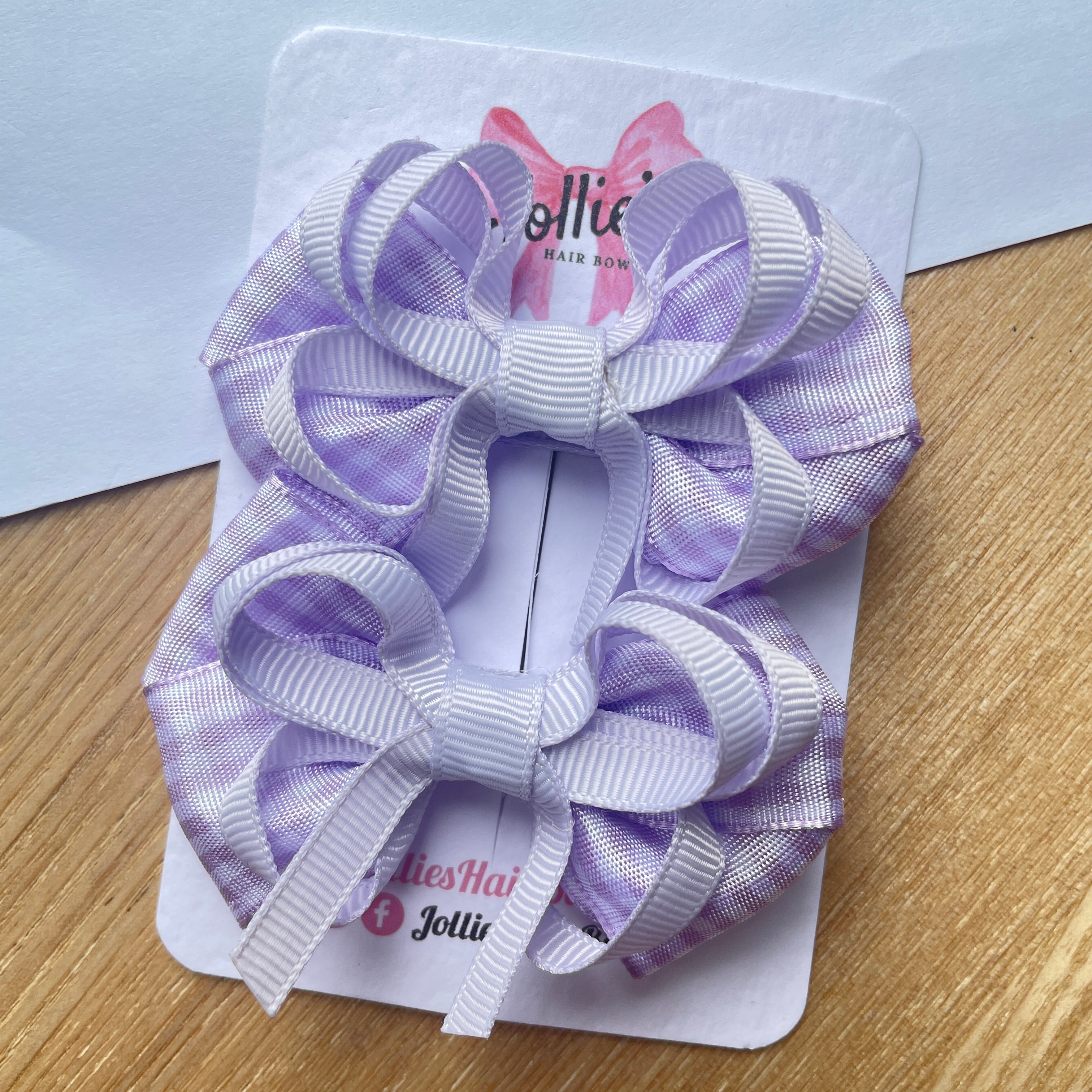 2.5inch Bow with Clip (pair) - Lilac Gingham