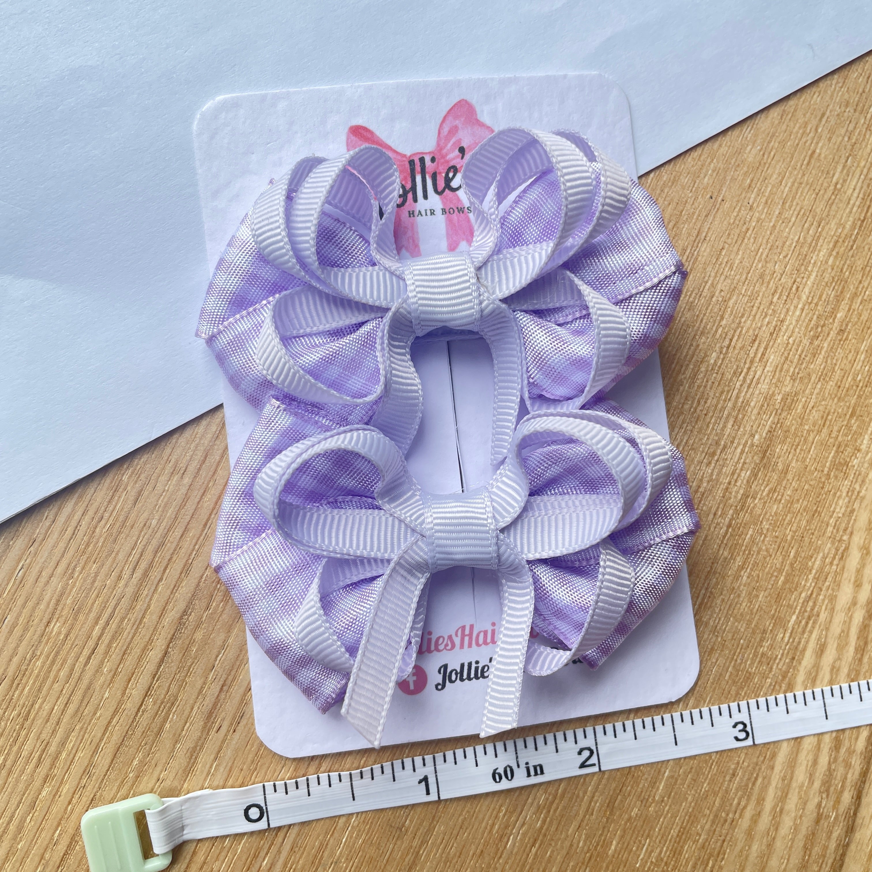 2.5inch Bow with Clip (pair) - Lilac Gingham