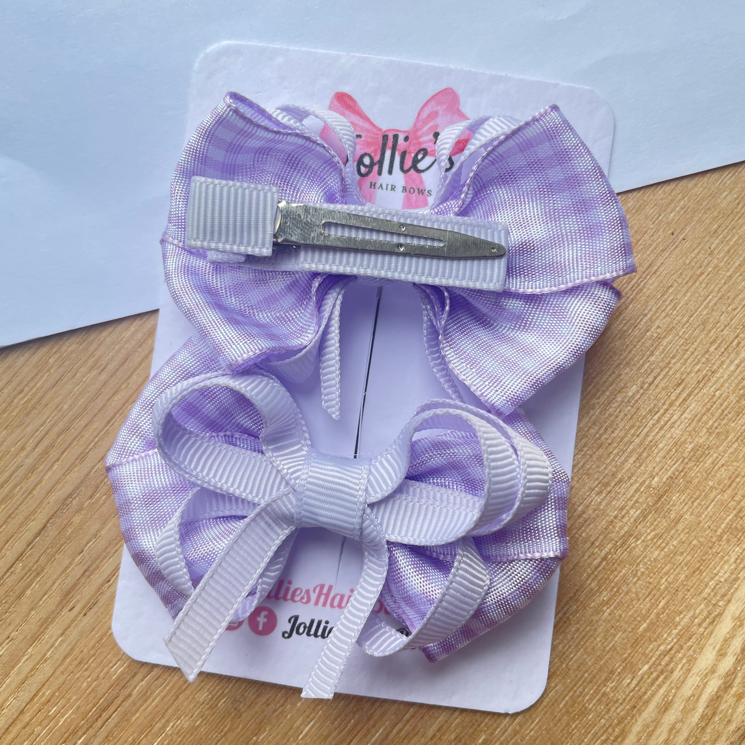 2.5inch Bow with Clip (pair) - Lilac Gingham