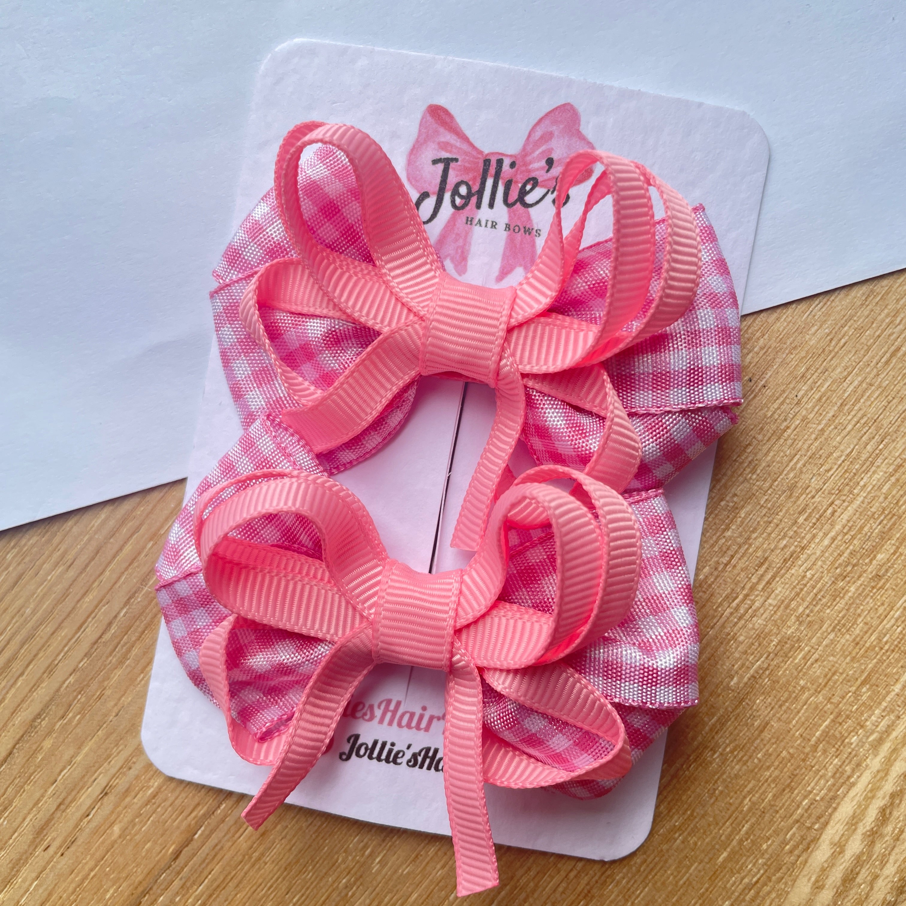 2.5inch Bow with Clip (pair) - Pink Gingham