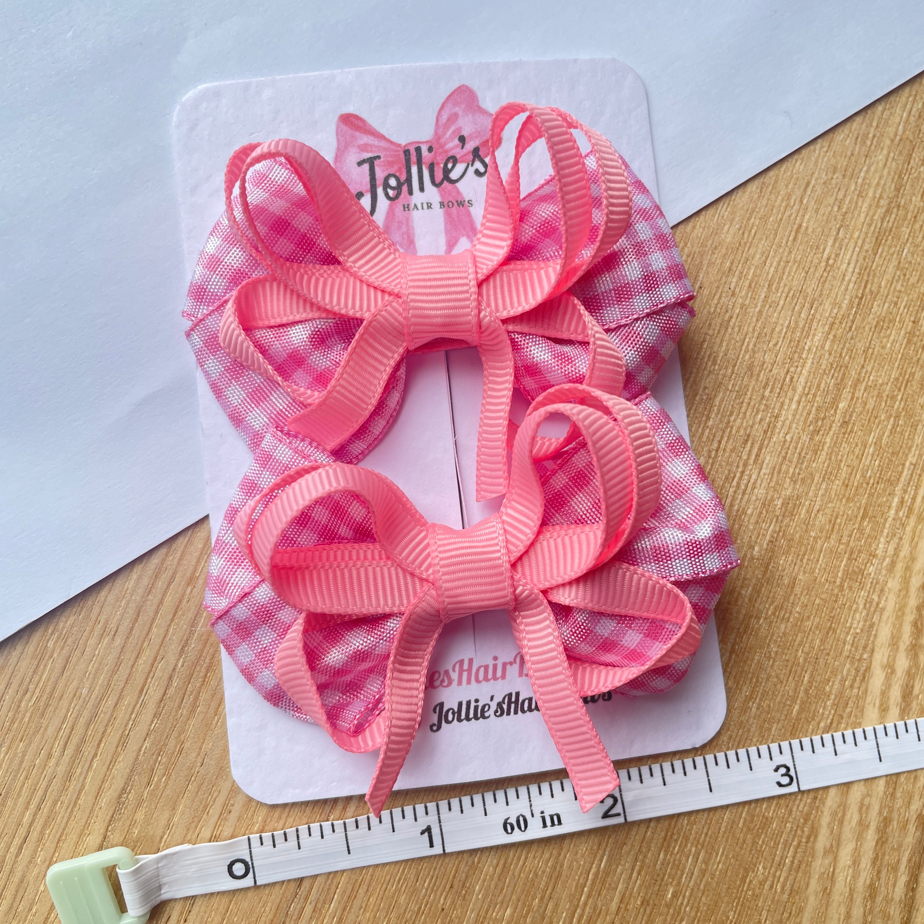 2.5inch Bow with Clip (pair) - Pink Gingham