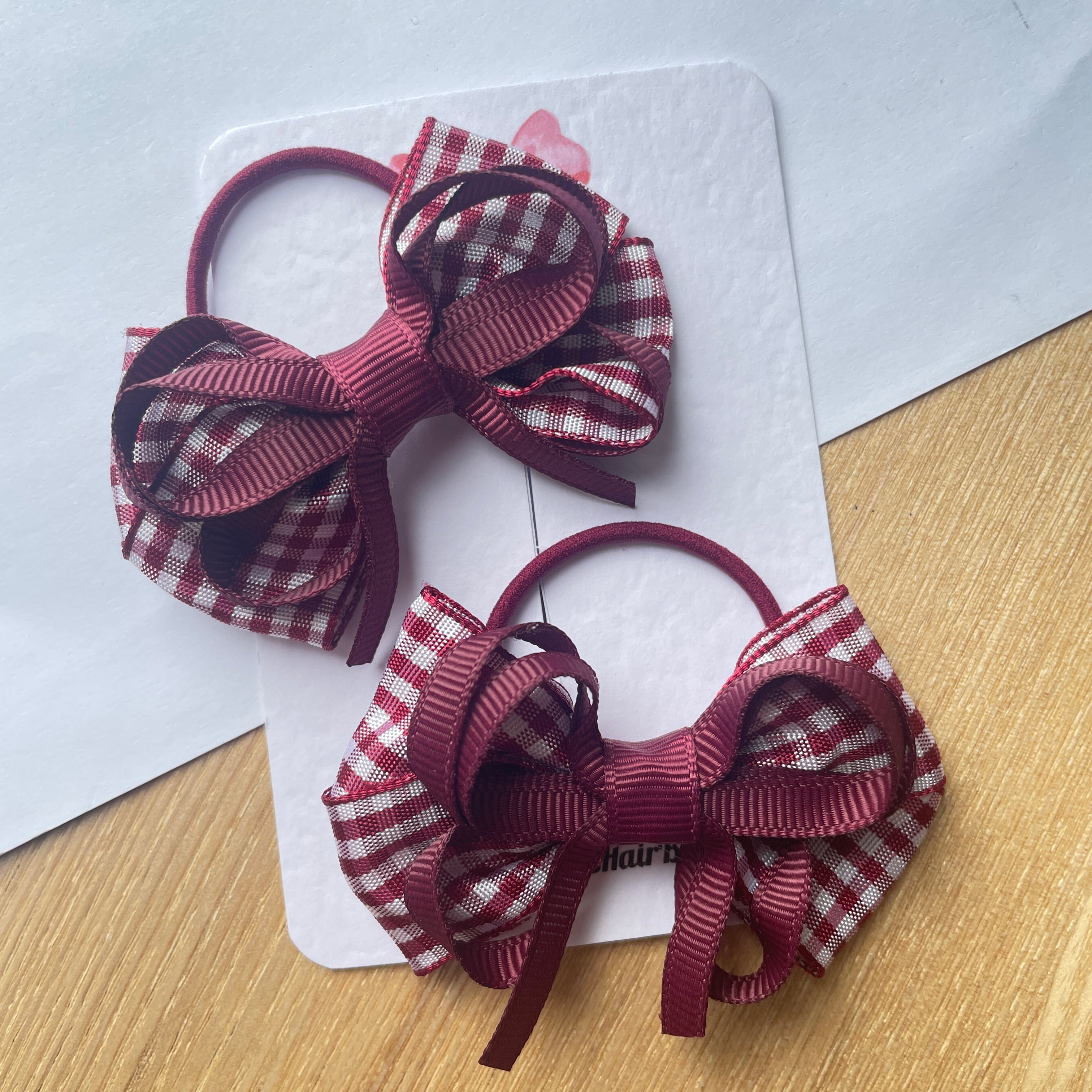 2.5inch Bow with thin elastic (pair) - Burgundy Gingham