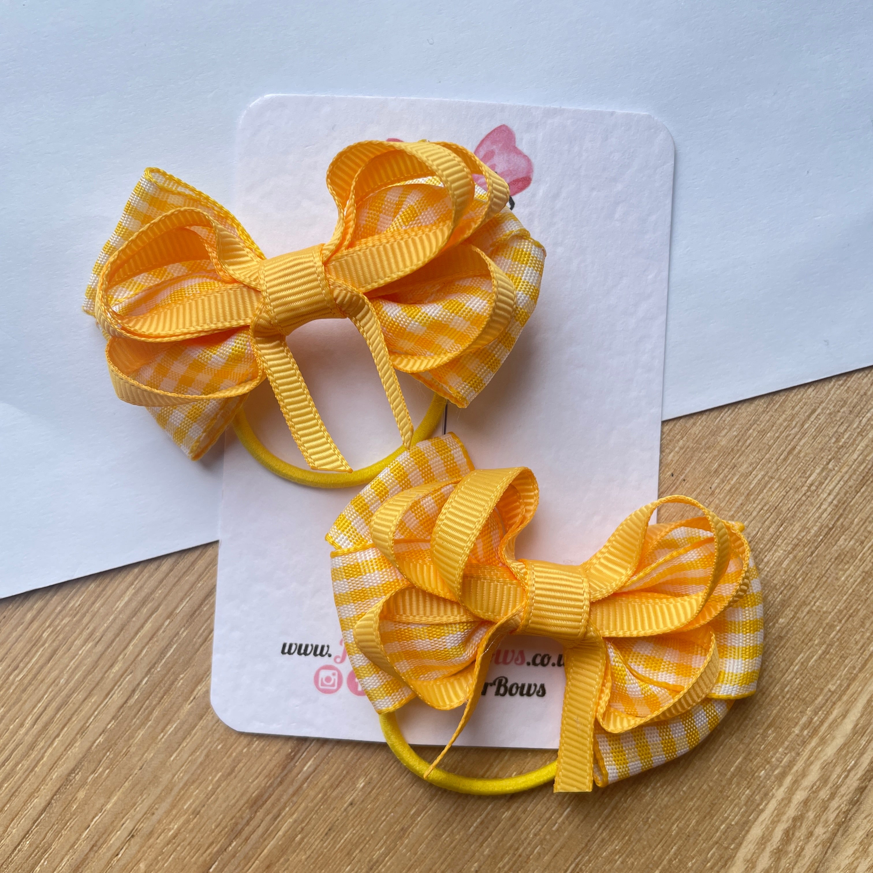 2.5inch Bow with thin elastic (pair) - Yellow Gingham