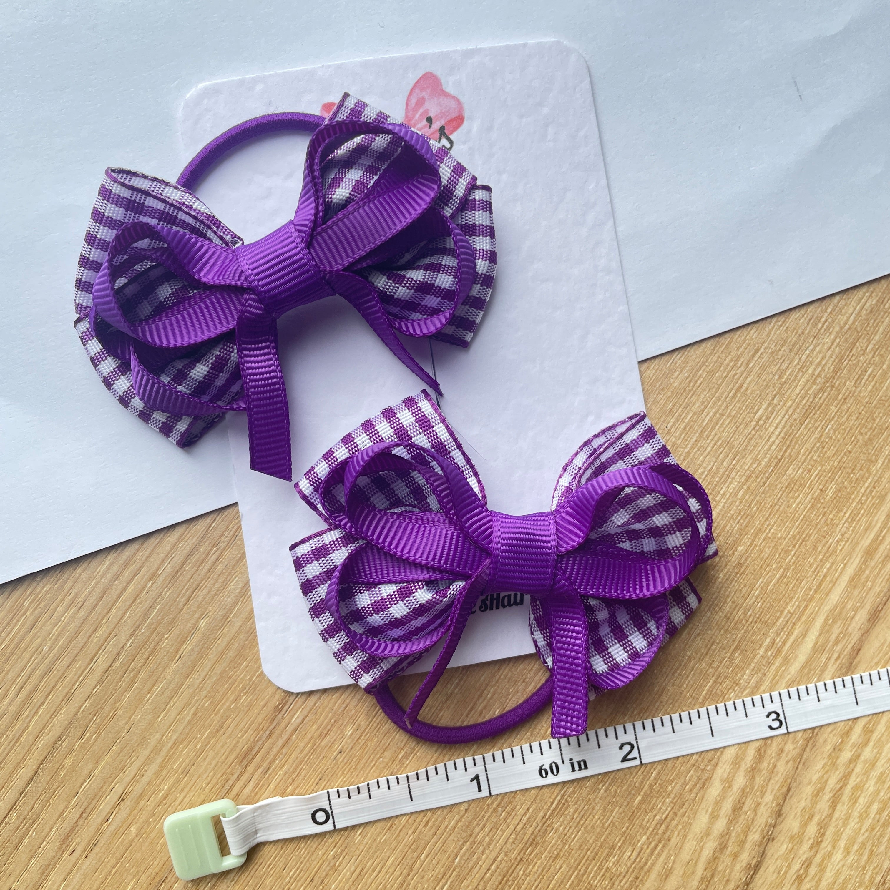 2.5inch Bow with thin elastic (pair) - Purple Gingham