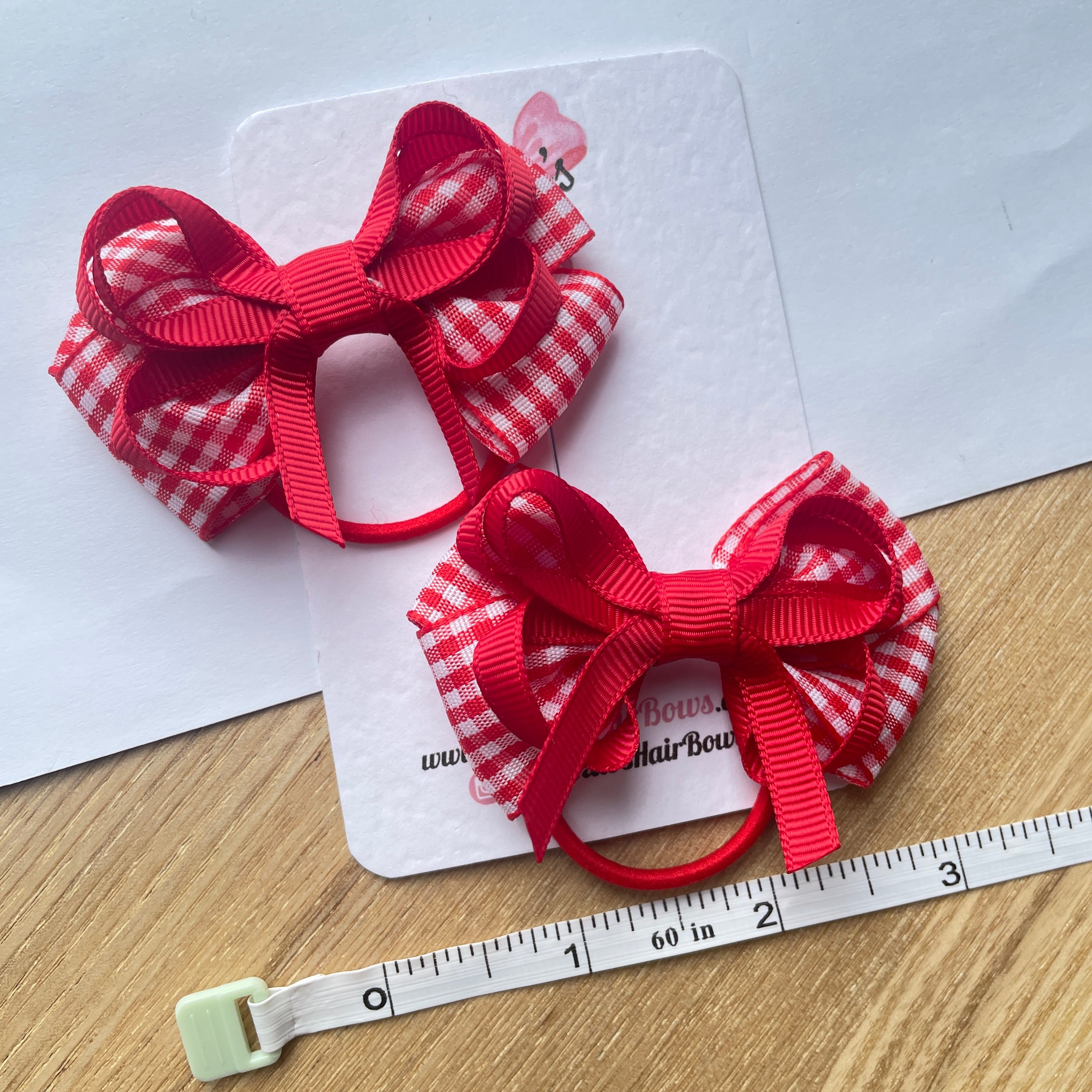 2.5inch Bow with thin elastic (pair) - Red Gingham