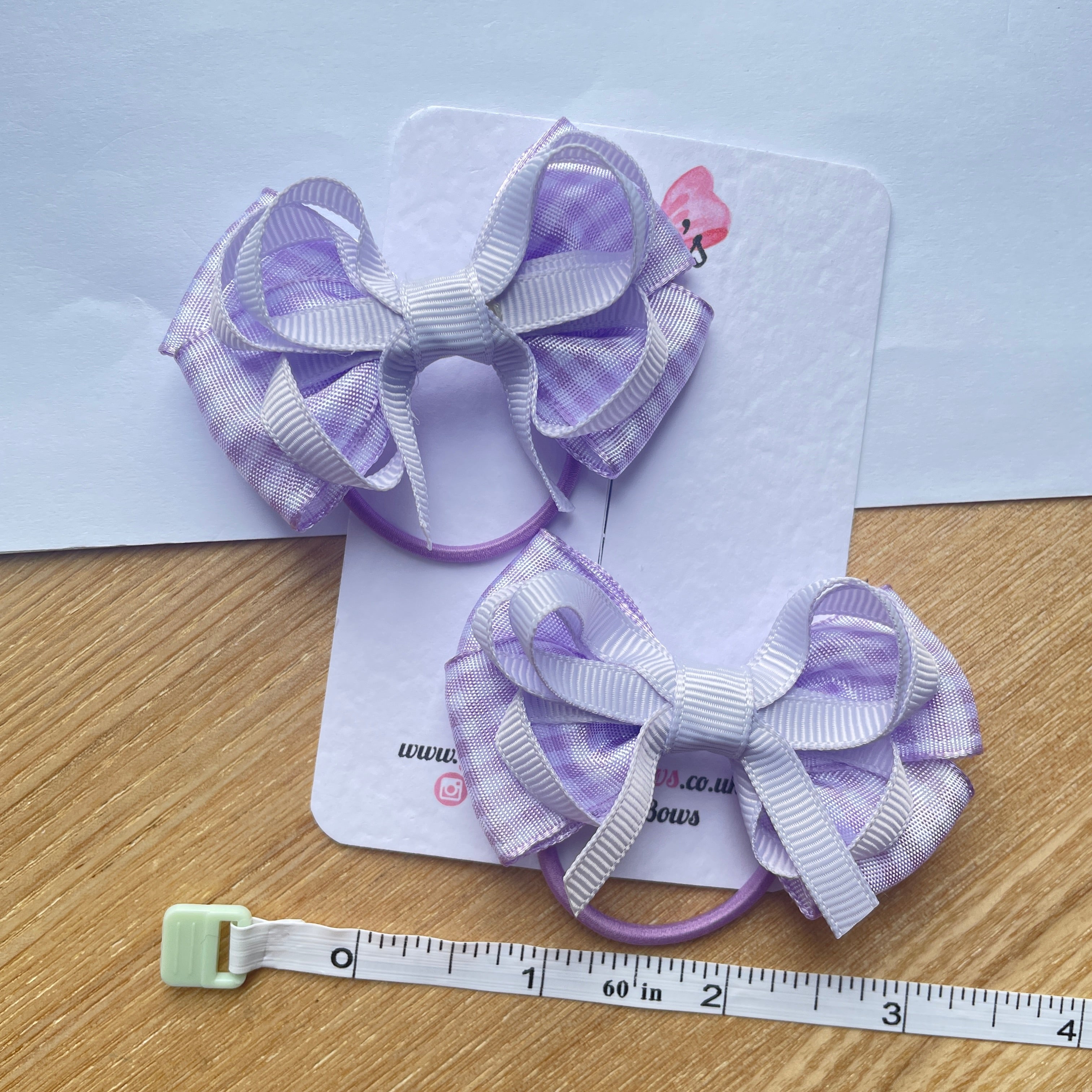 2.5inch Bow with thin elastic (pair) - Lilac Gingham