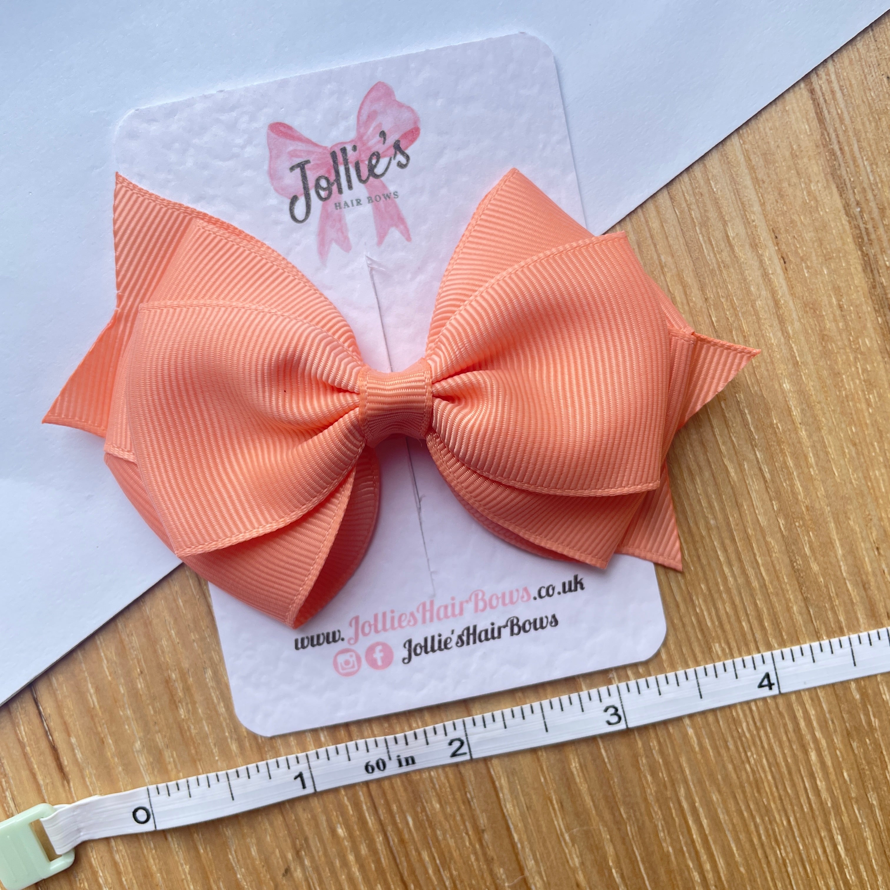 4inch Triple Layers Bow with Clip - Peach