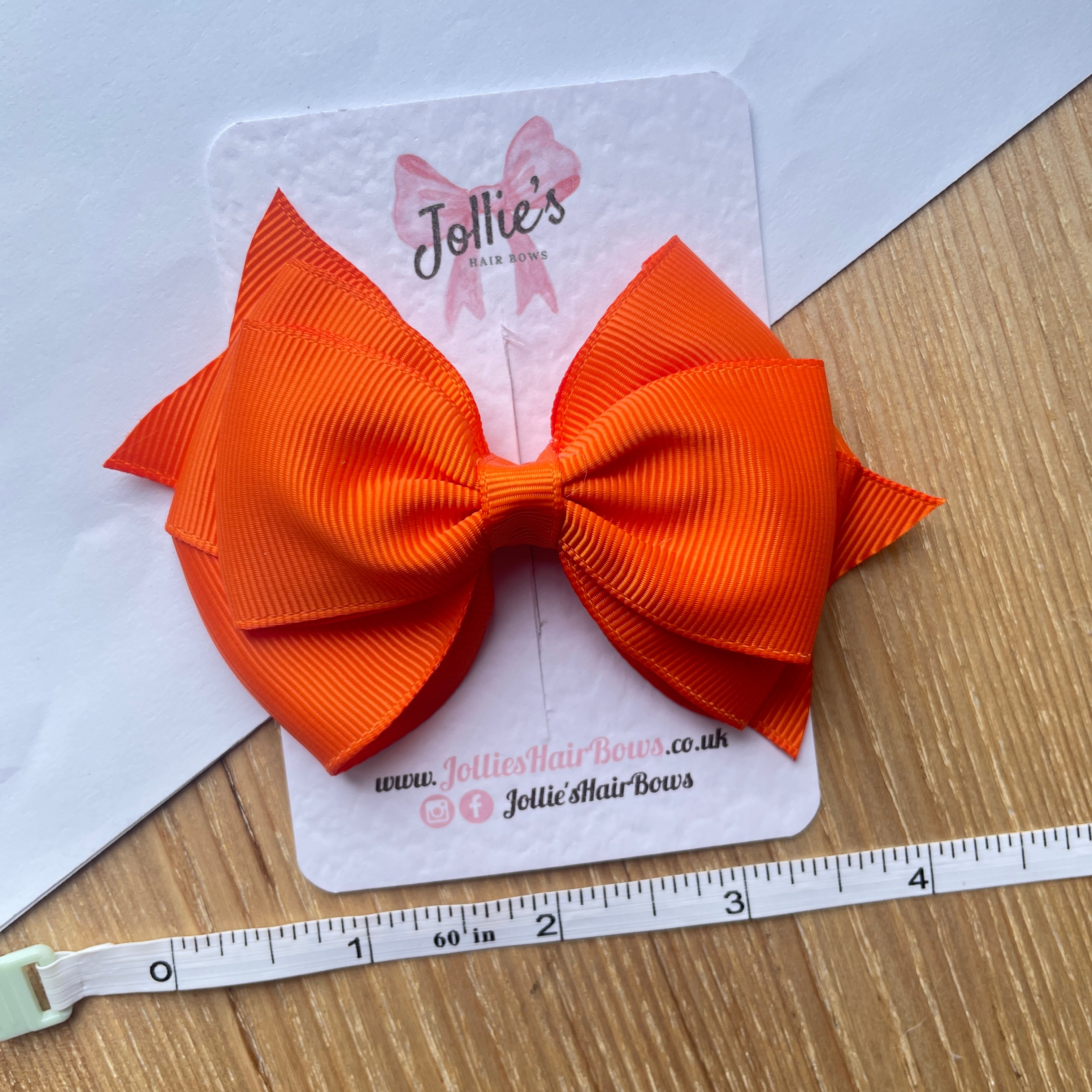 4inch Triple Layers Bow with Clip - Russet Orange