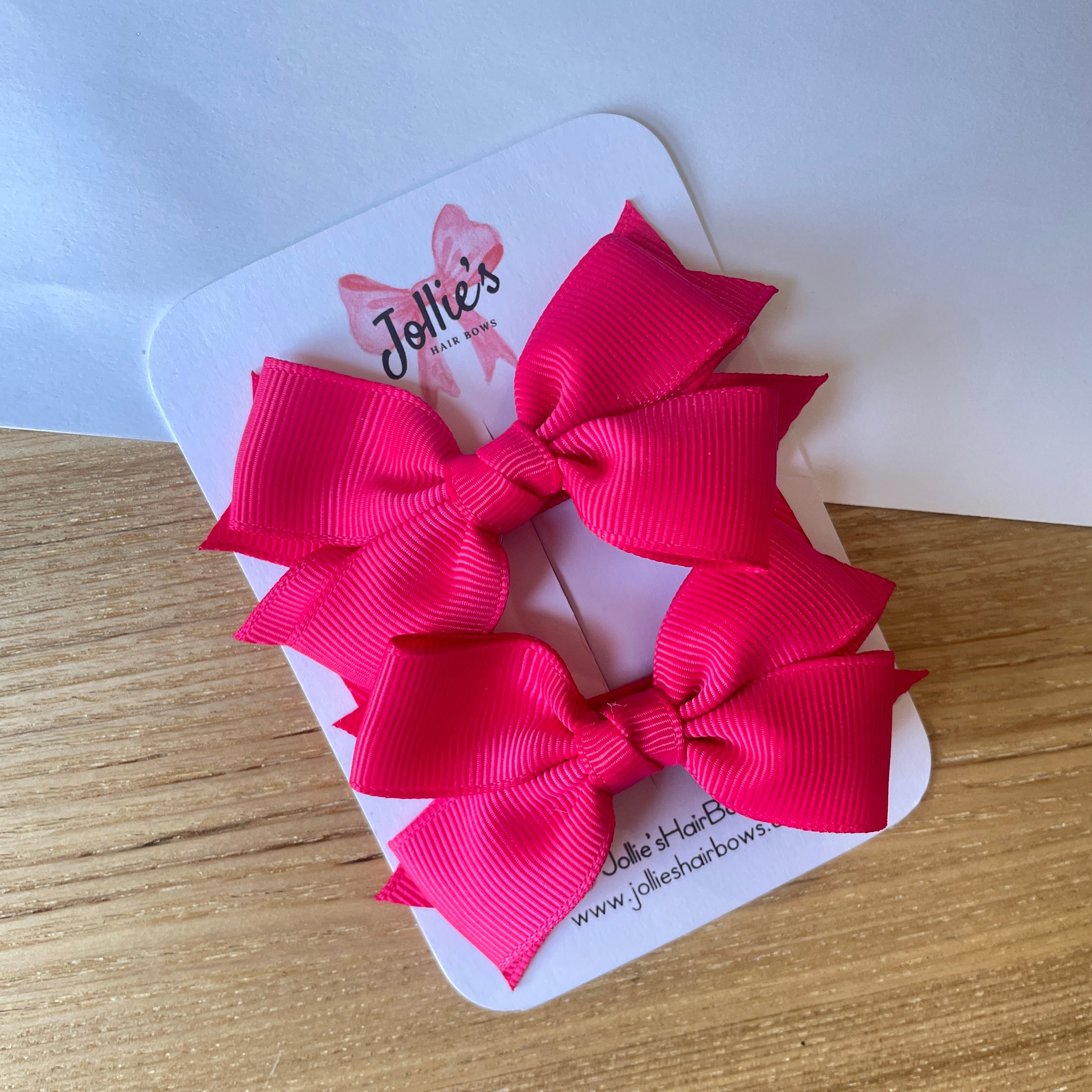 3inch Layered Bow with Clip (pair) - Shocking Pink