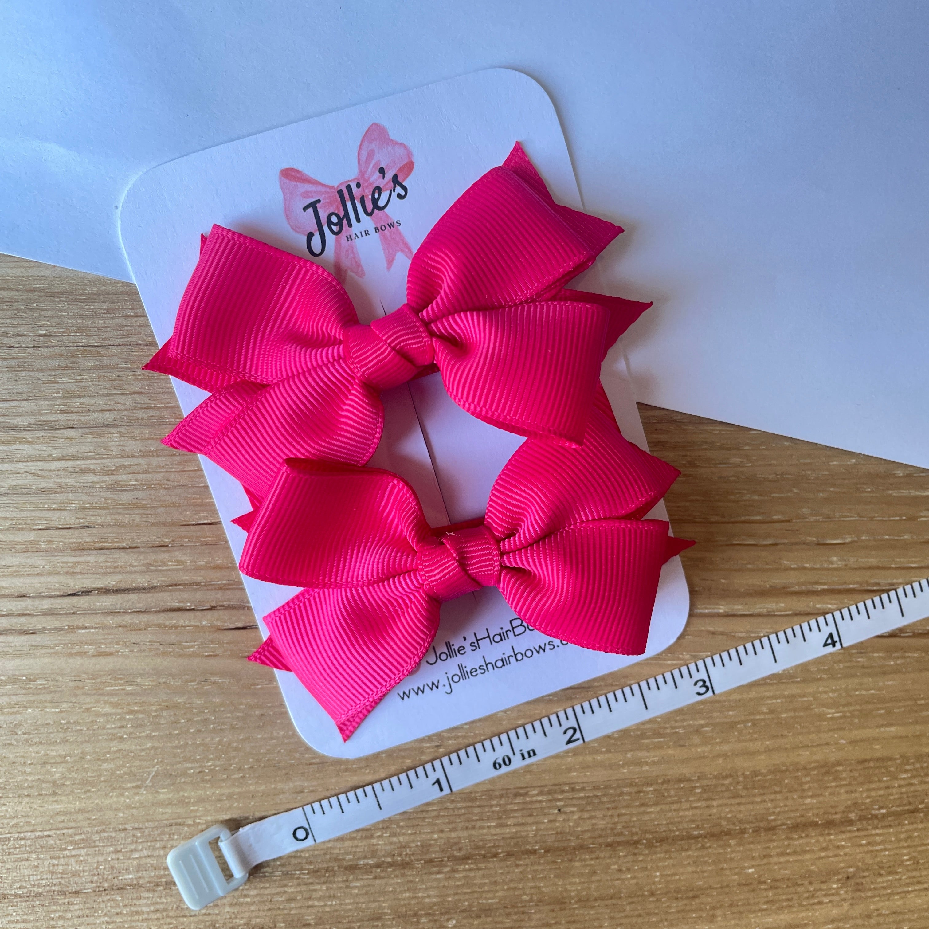 3inch Layered Bow with Clip (pair) - Shocking Pink