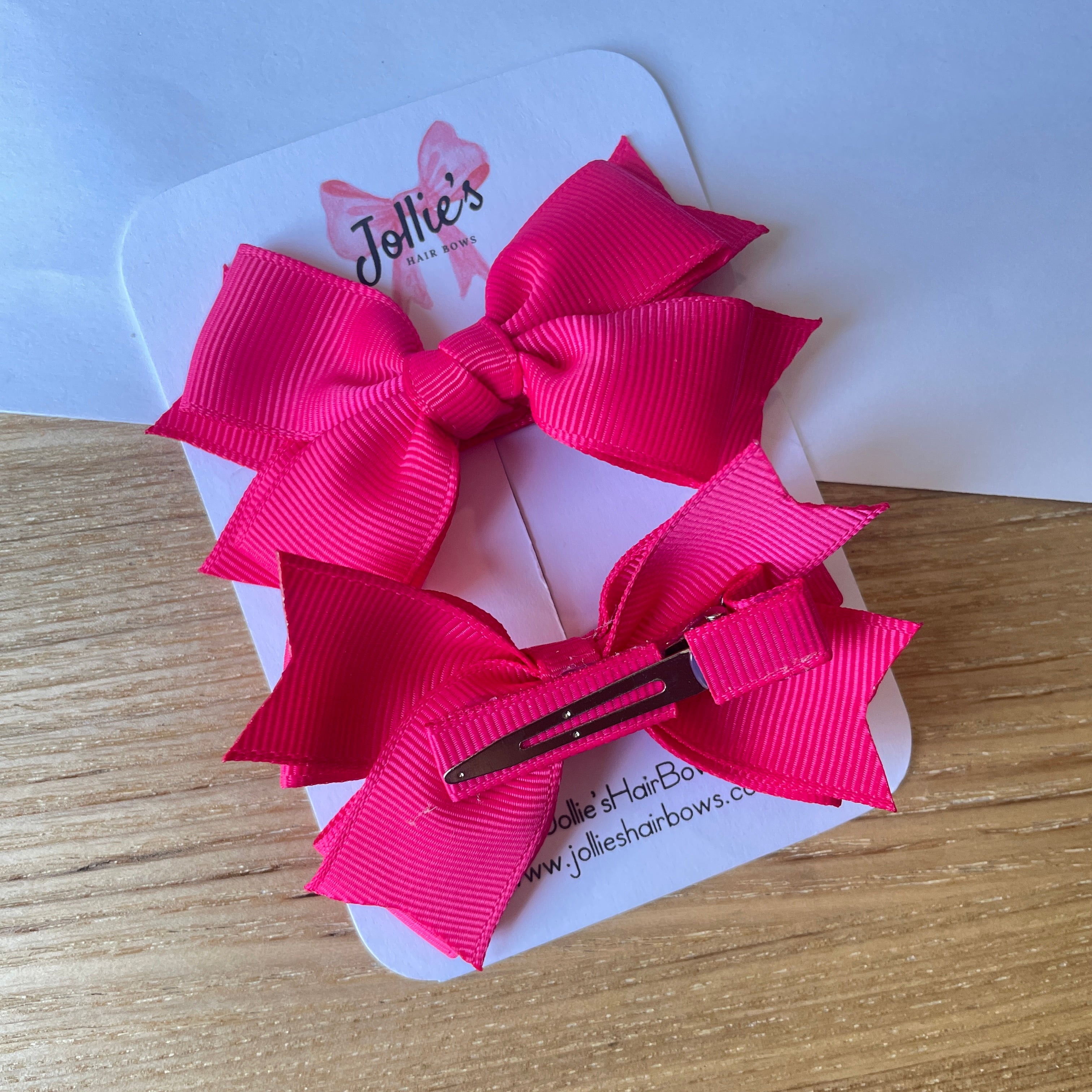 3inch Layered Bow with Clip (pair) - Shocking Pink