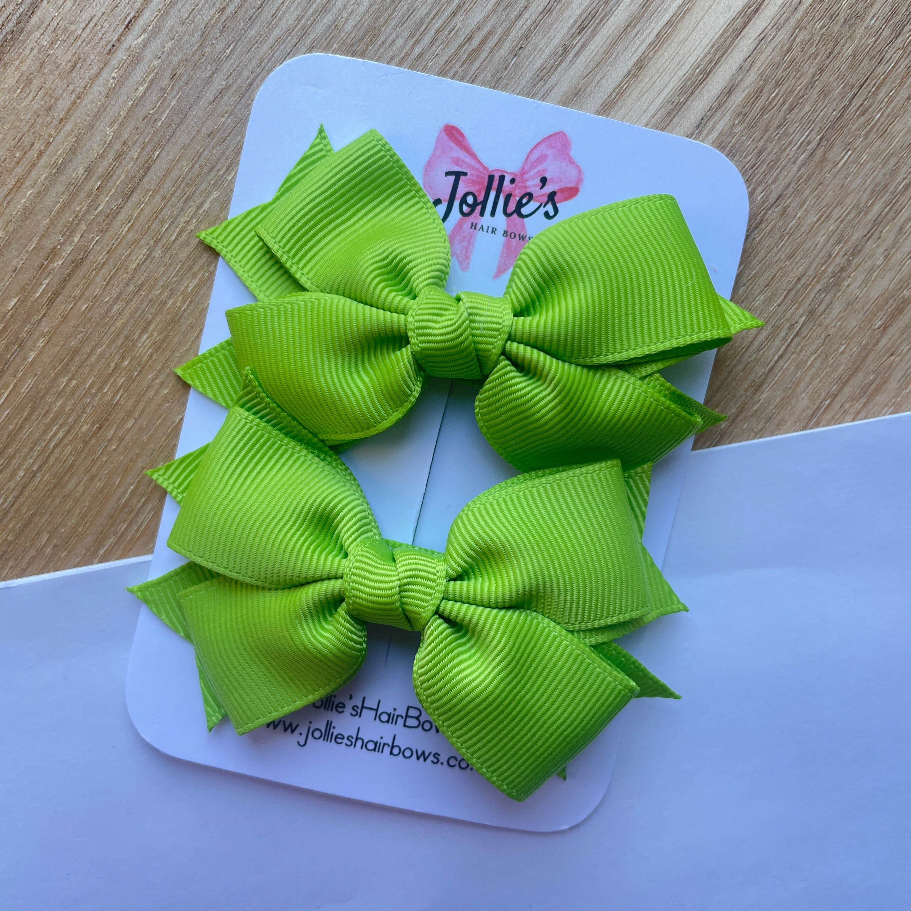 3inch Layered Bow with Clip (pair) - Apple Green