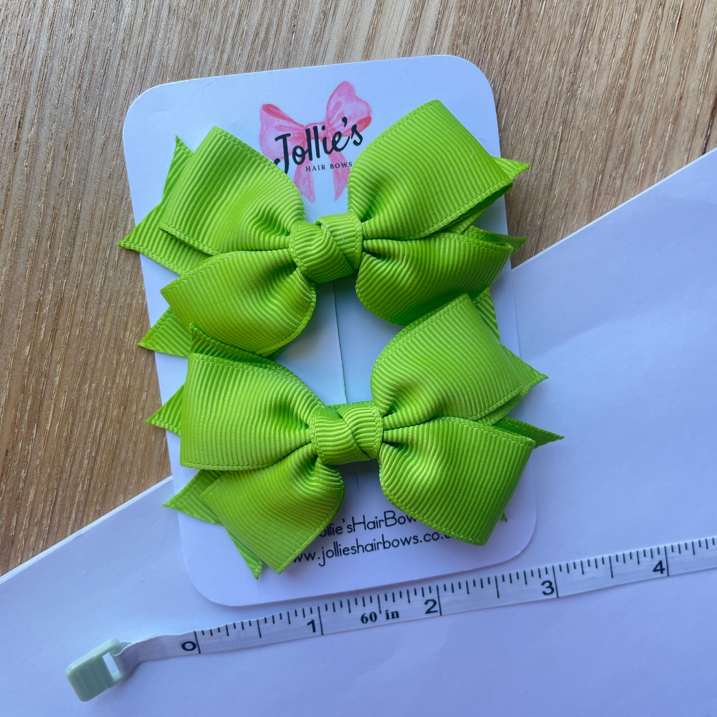 3inch Layered Bow with Clip (pair) - Apple Green