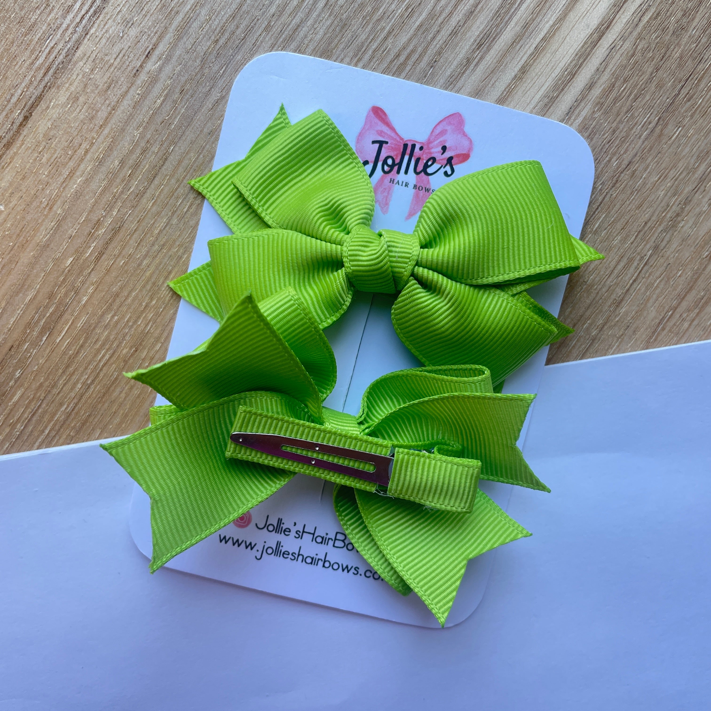 3inch Layered Bow with Clip (pair) - Apple Green