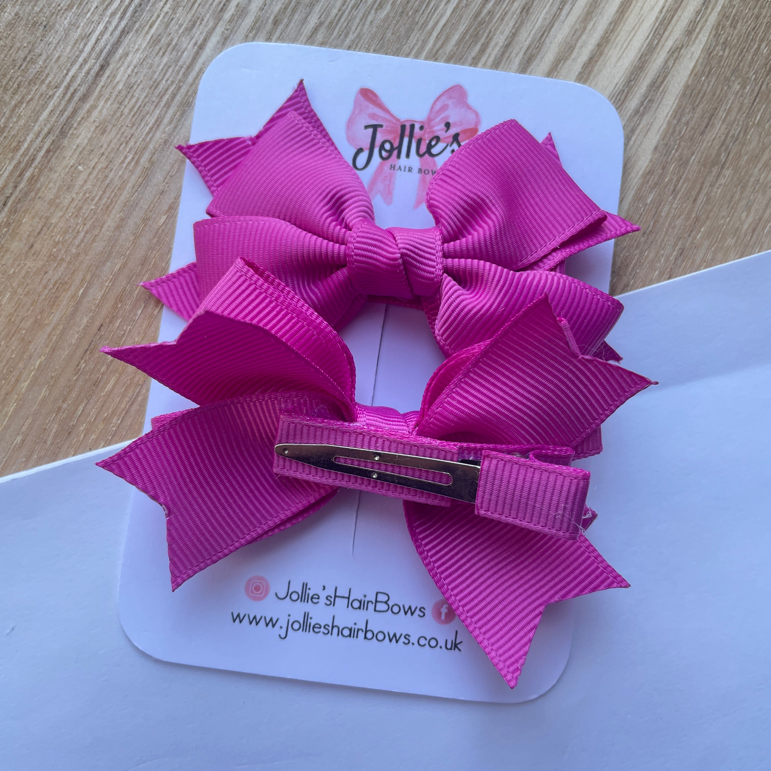 3inch Layered Bow with Clip (pair) - Garden Rose