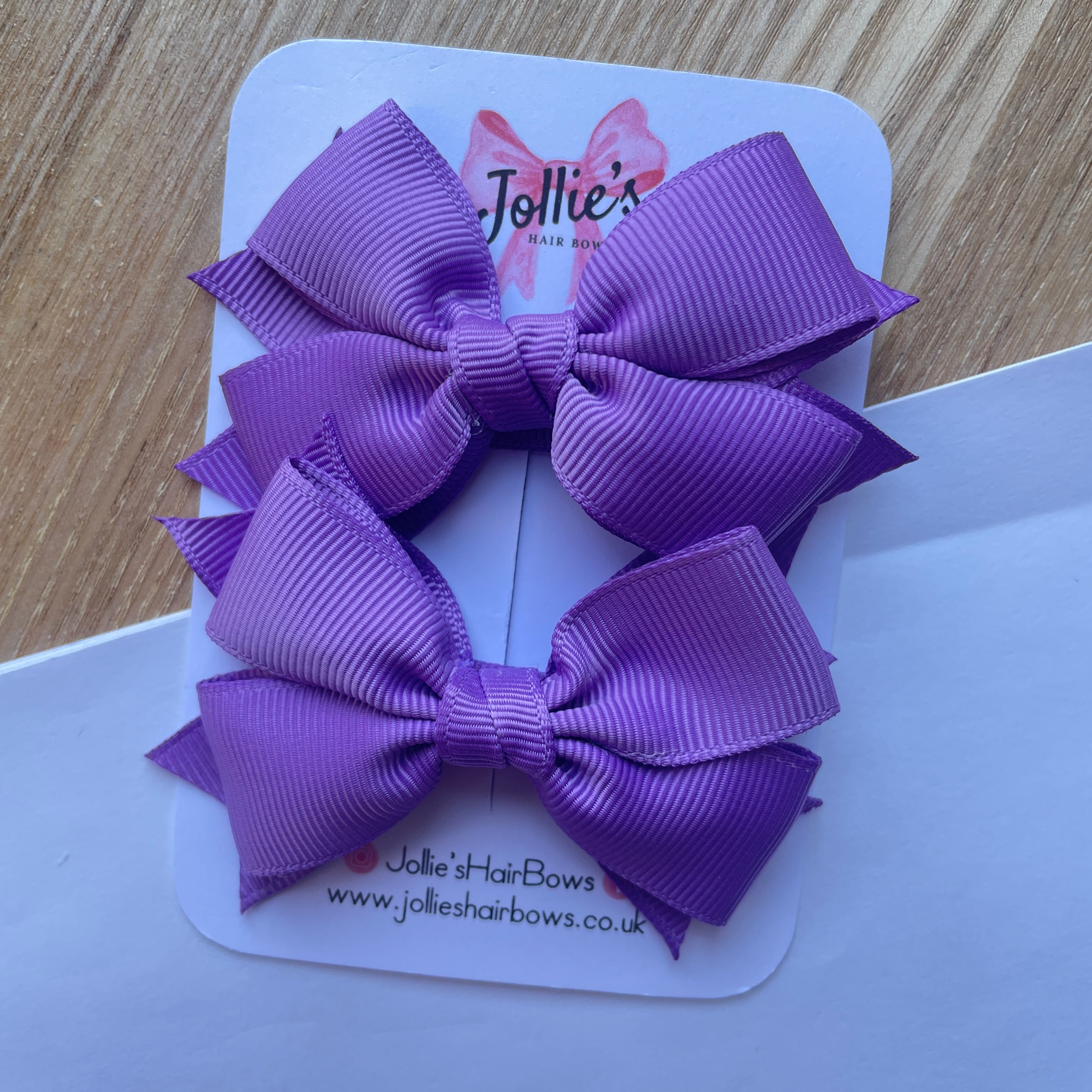 3inch Layered Bow with Clip (pair) - Grape