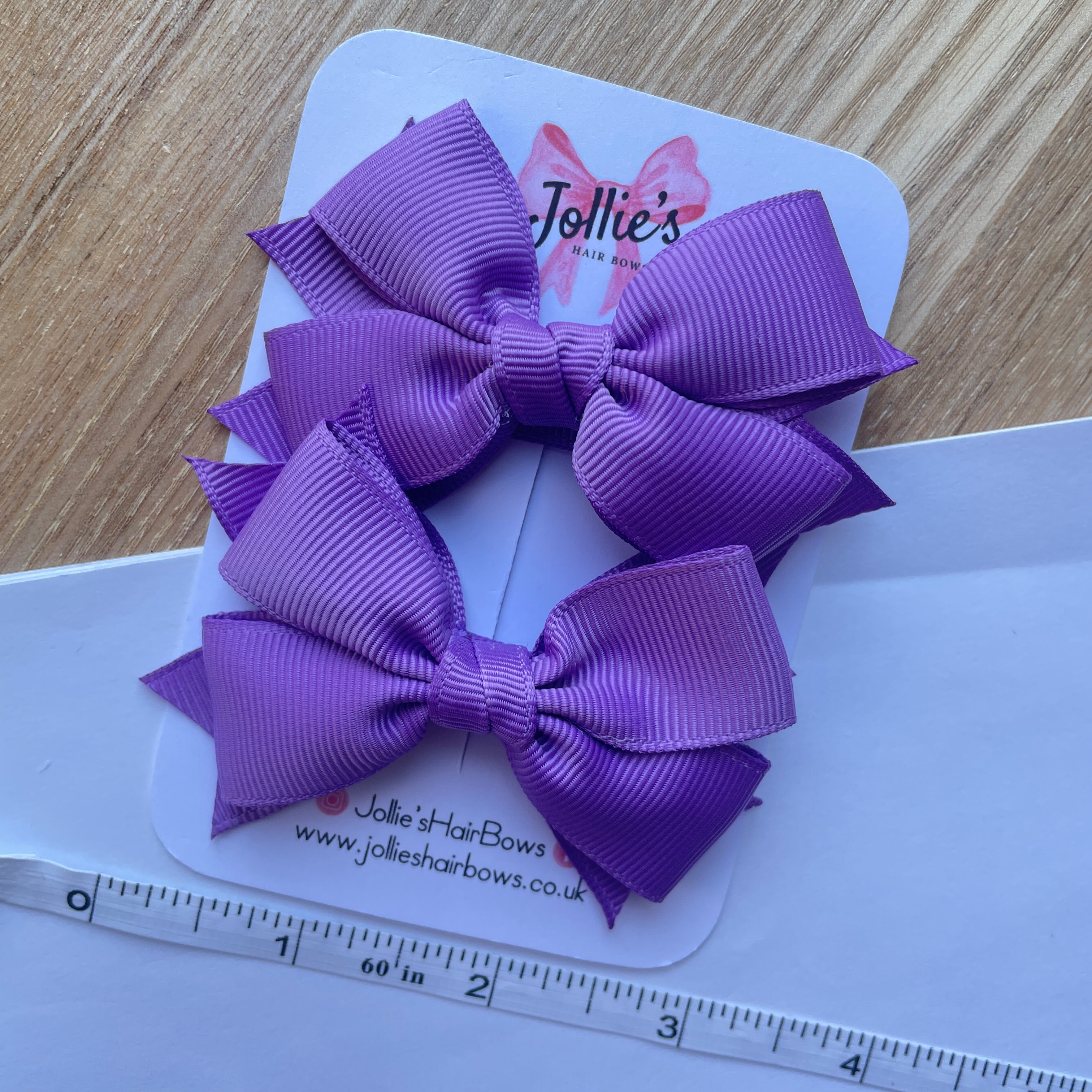 3inch Layered Bow with Clip (pair) - Grape