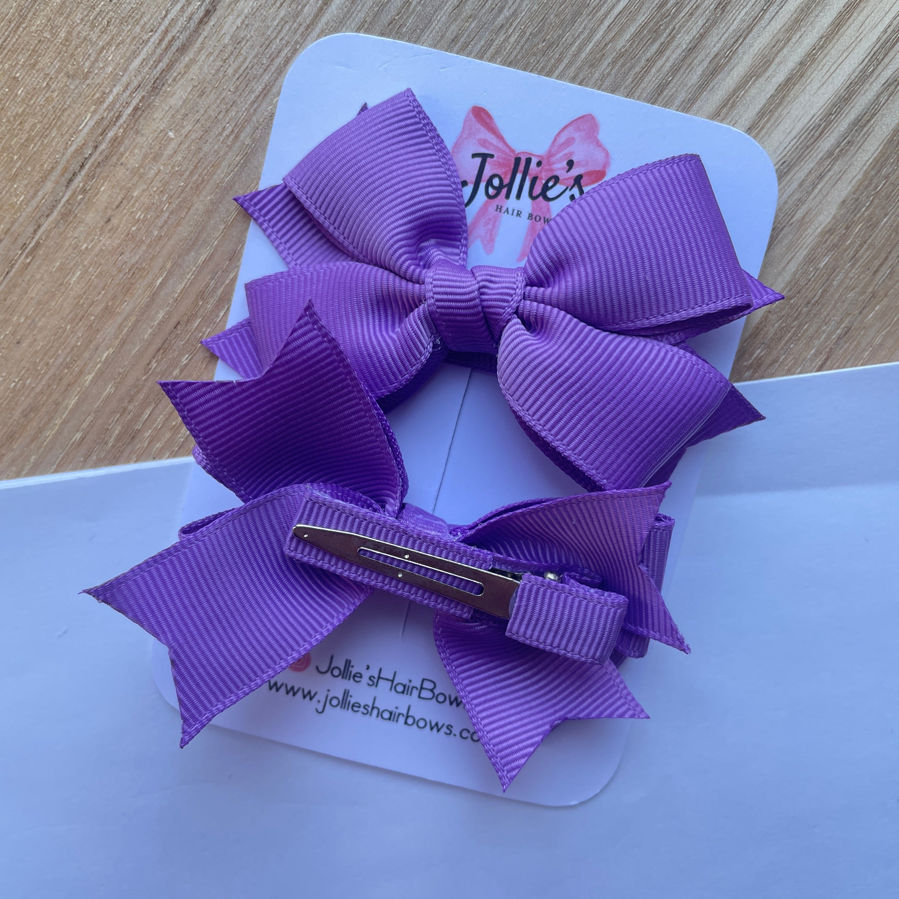 3inch Layered Bow with Clip (pair) - Grape