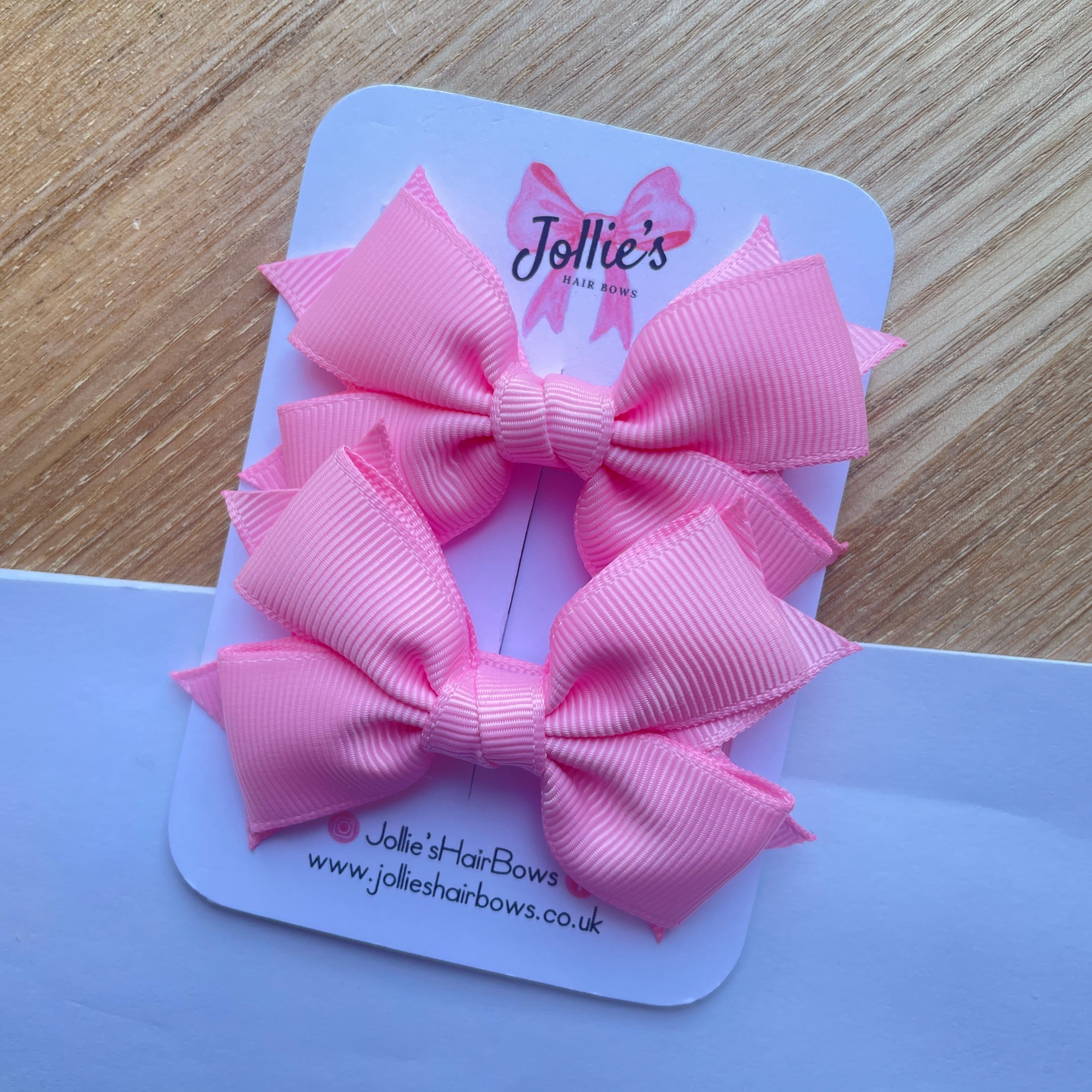 3inch Layered Bow with Clip (pair) - Rose Pink