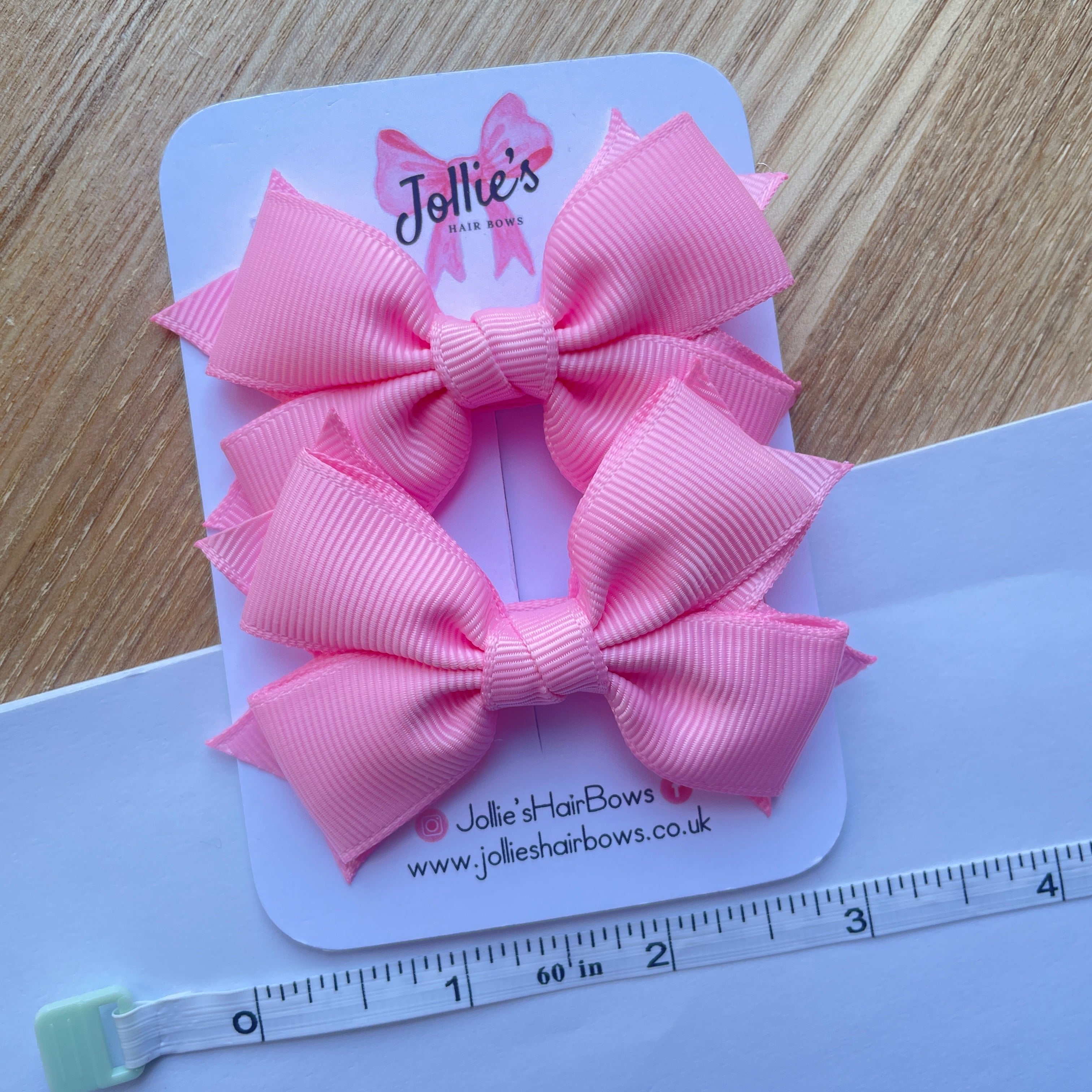 3inch Layered Bow with Clip (pair) - Rose Pink