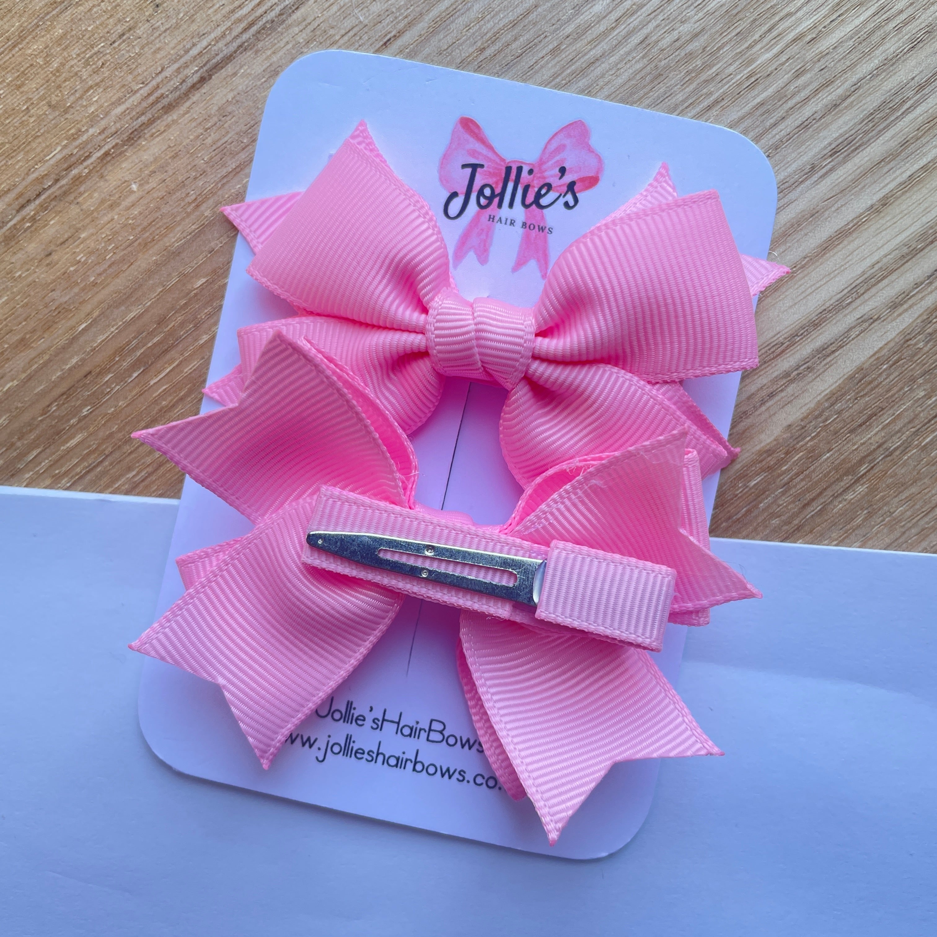 3inch Layered Bow with Clip (pair) - Rose Pink