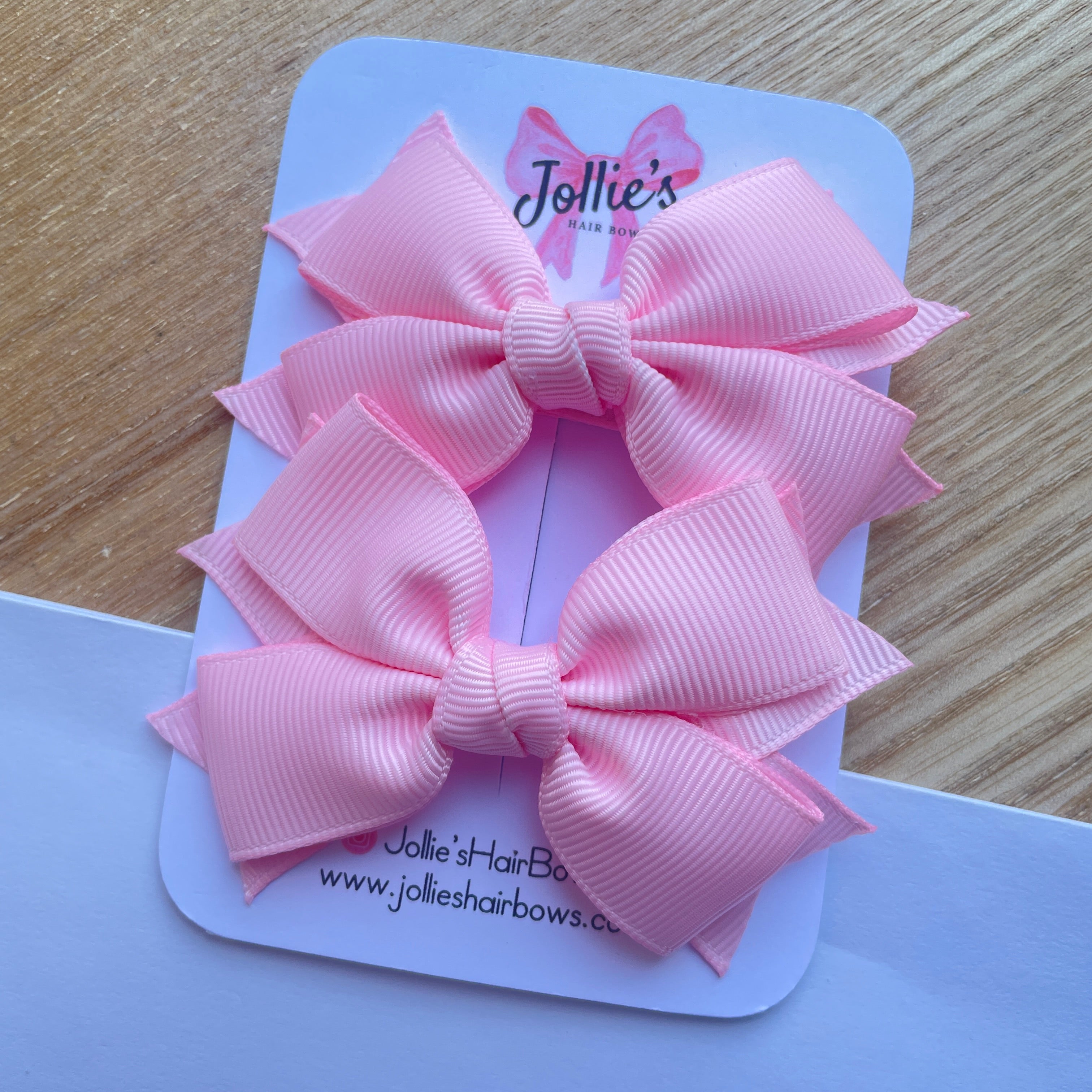 3inch Layered Bow with Clip (pair) - Pearl Pink