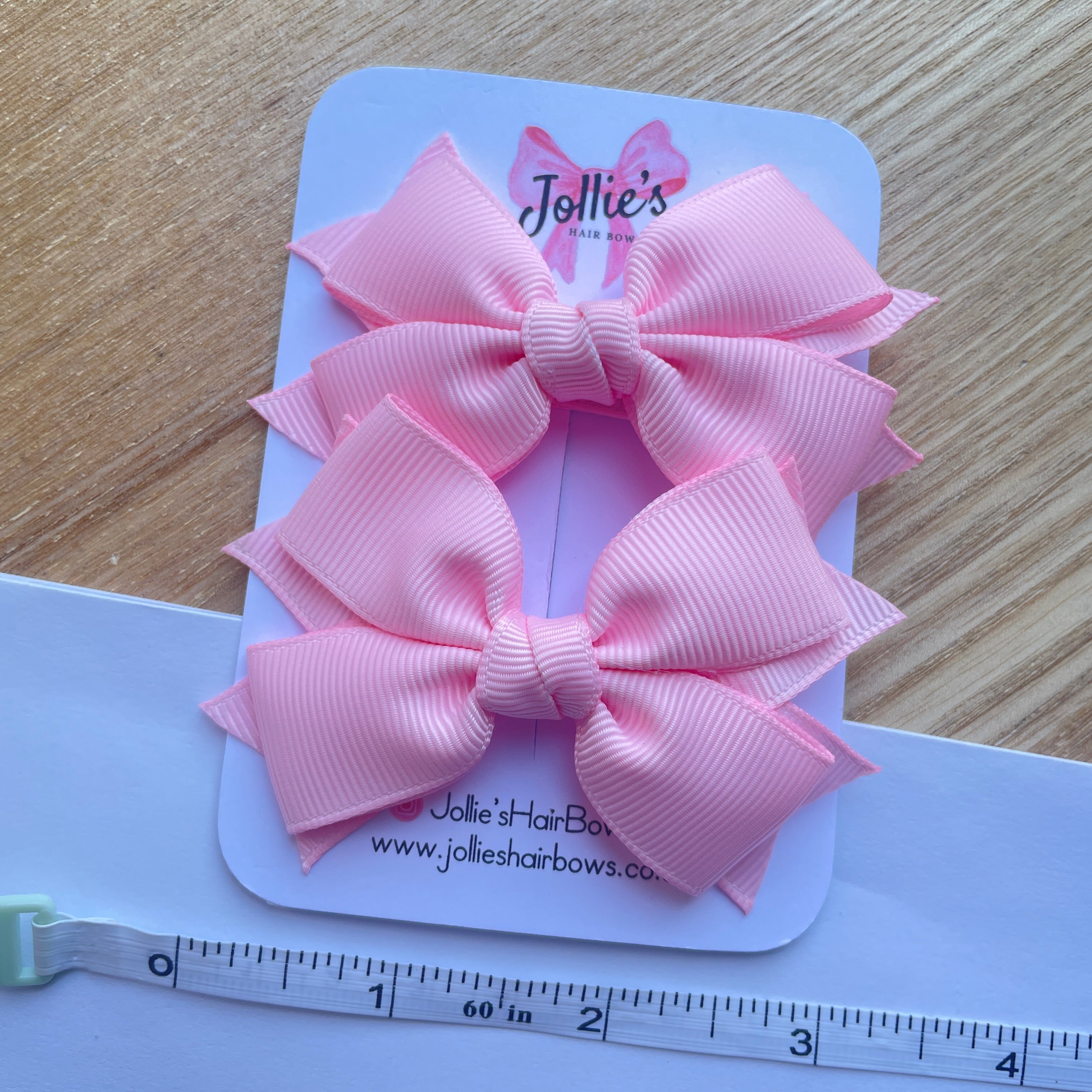 3inch Layered Bow with Clip (pair) - Pearl Pink