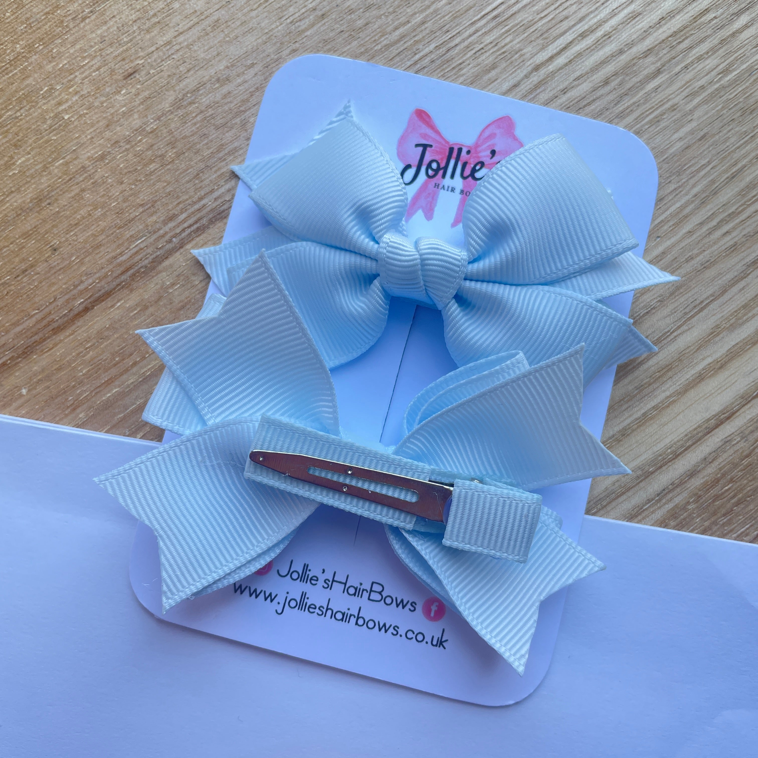 3inch Layered Bow with Clip (pair) - Blue Vapor