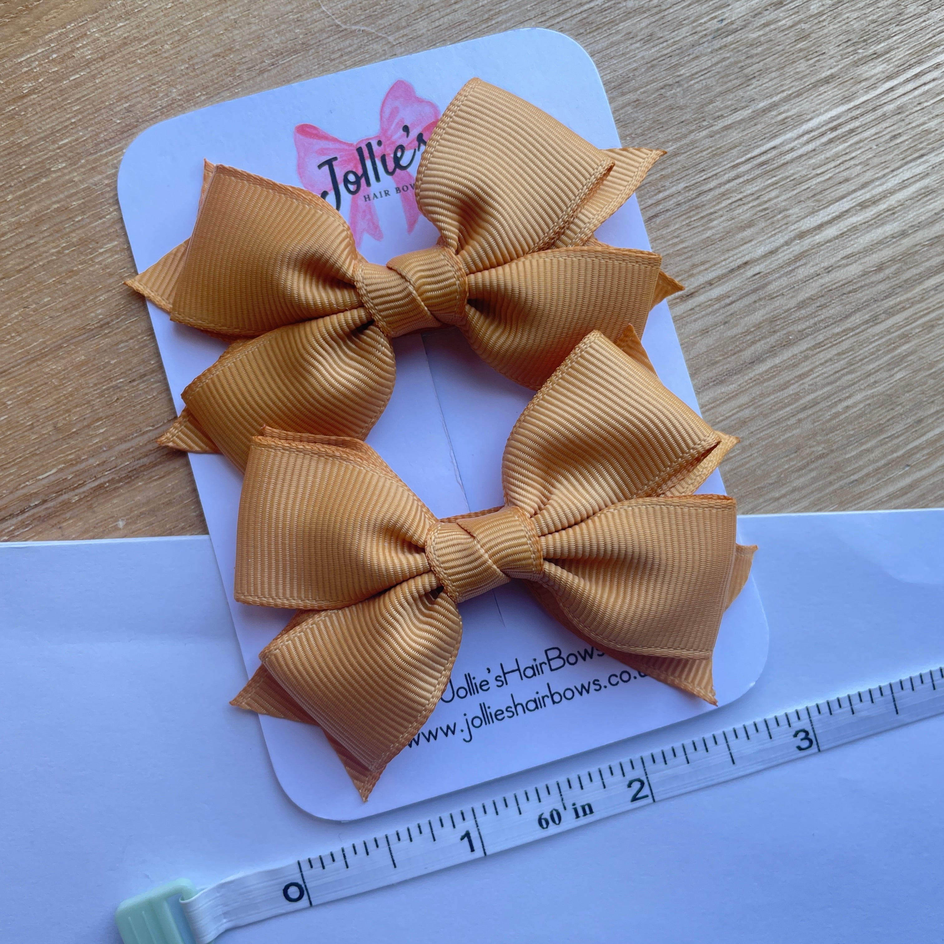 3inch Layered Bow with Clip (pair) - Old Gold