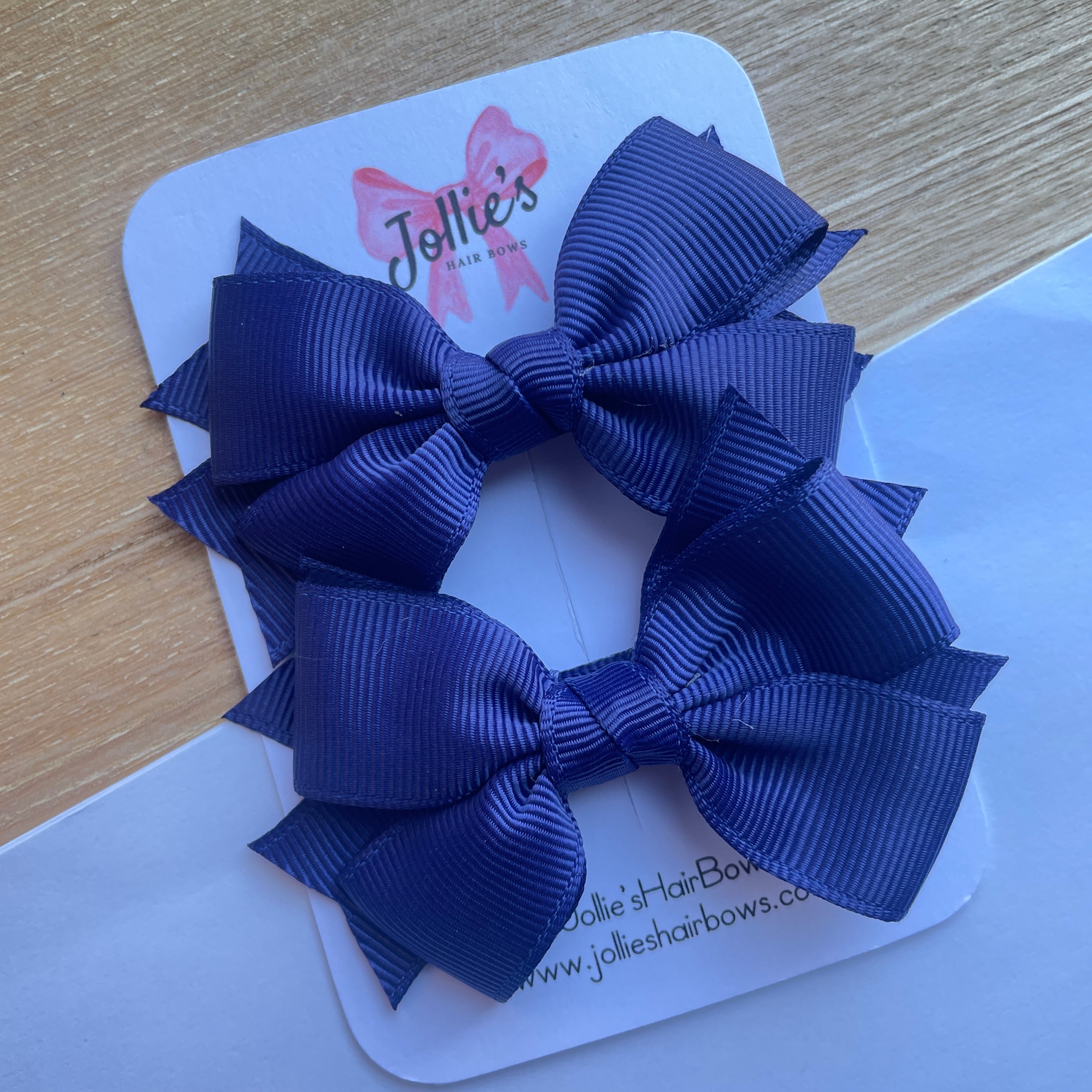 3inch Layered Bow with Clip (pair) - Ink Blue