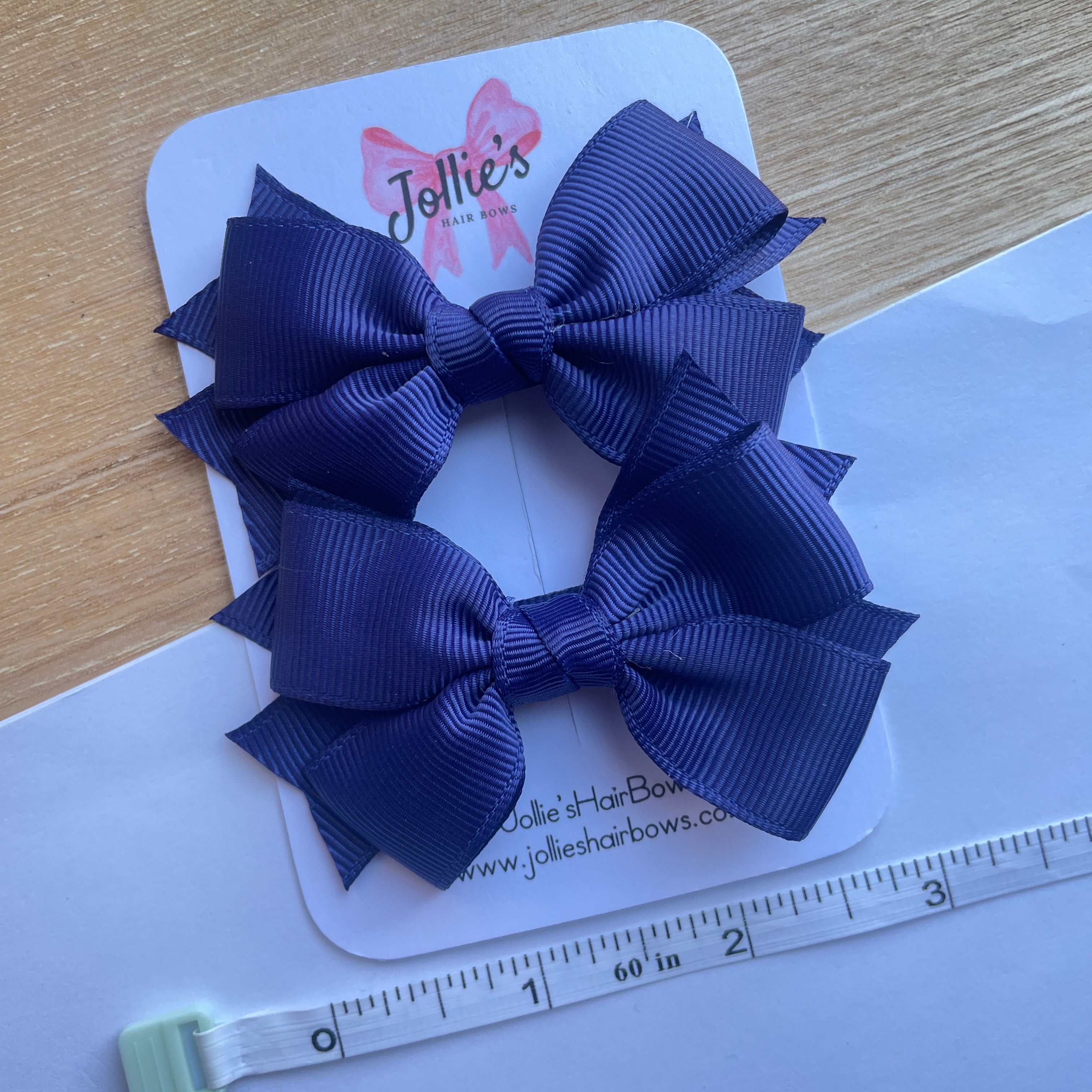 3inch Layered Bow with Clip (pair) - Ink Blue