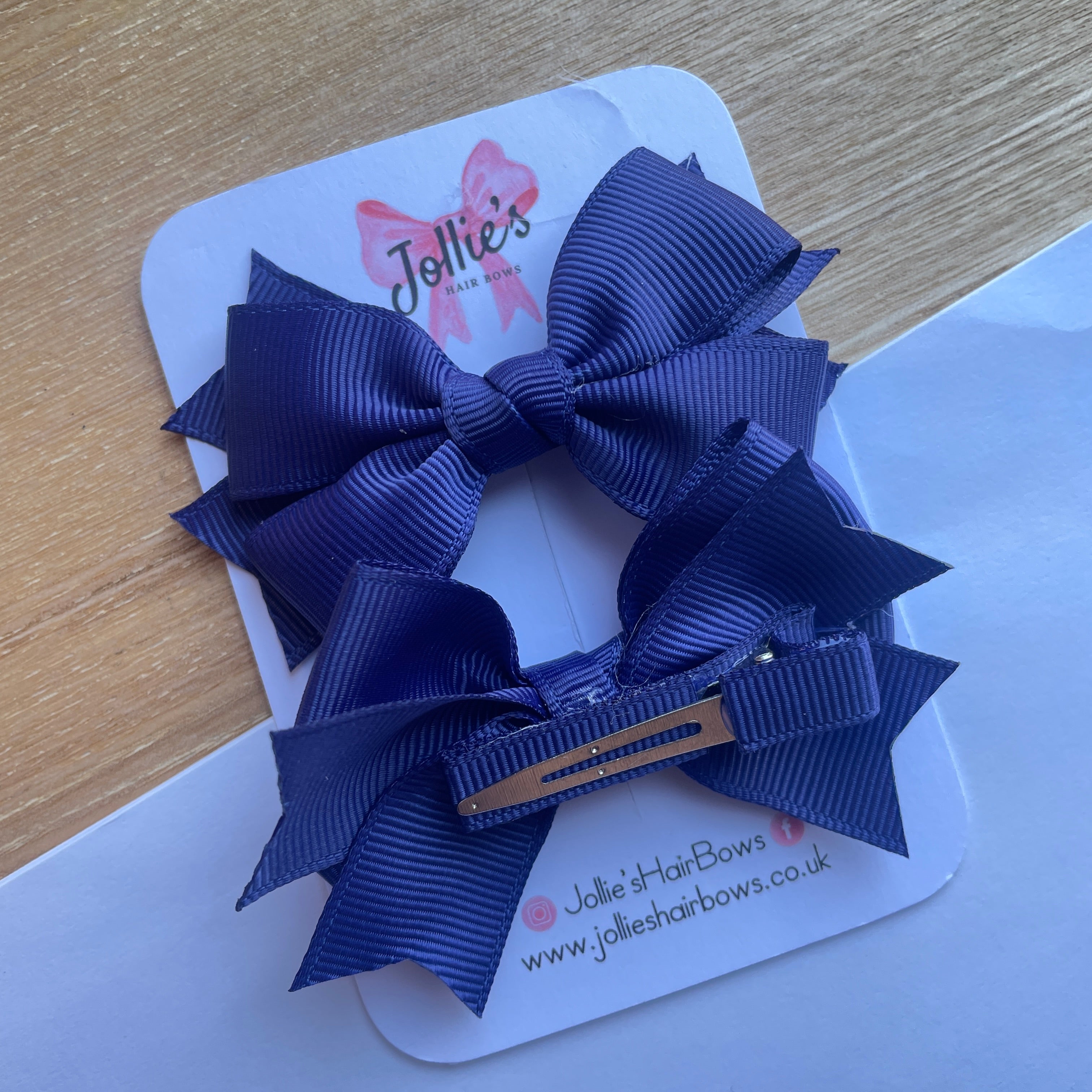 3inch Layered Bow with Clip (pair) - Ink Blue