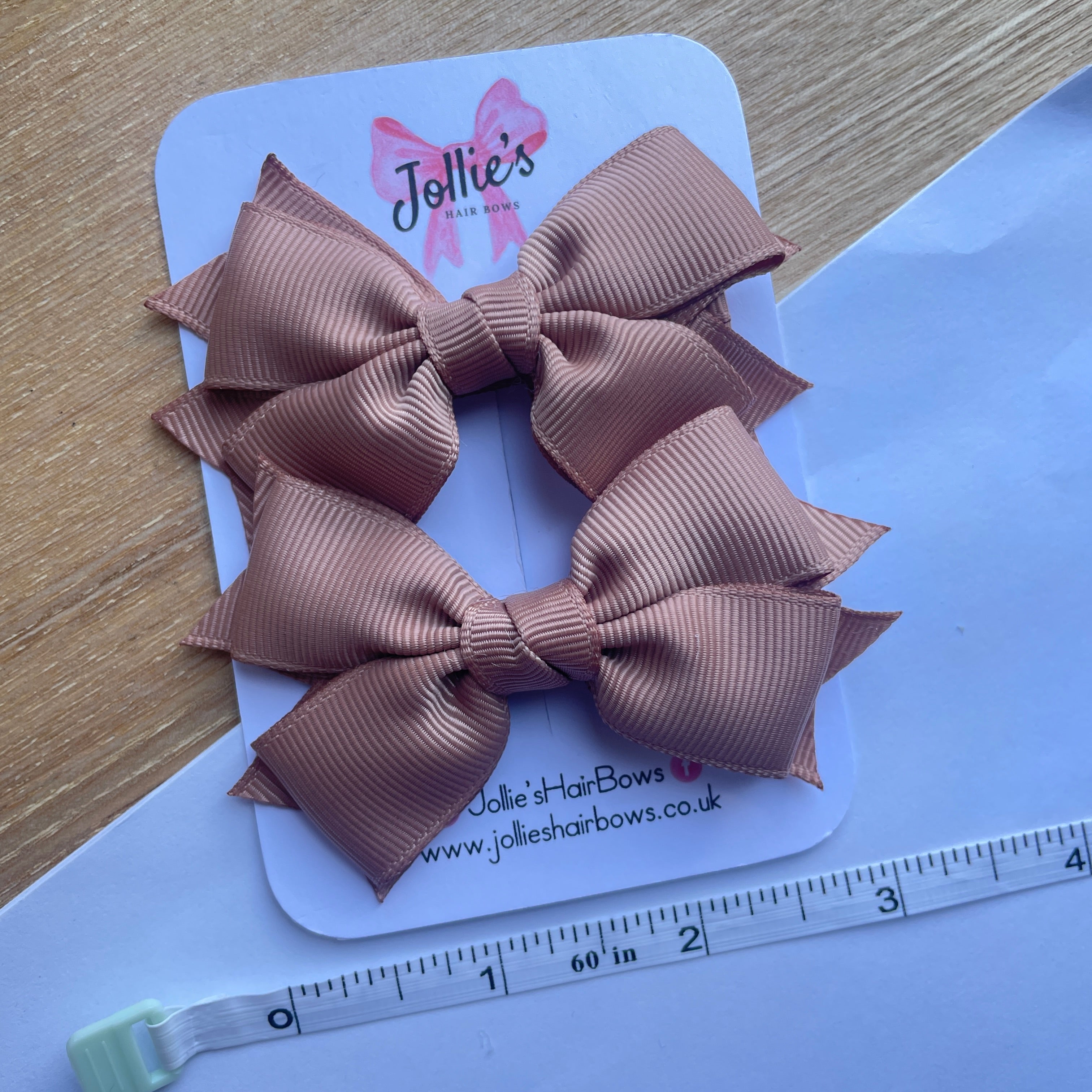 3inch Layered Bow with Clip (pair) - Natural