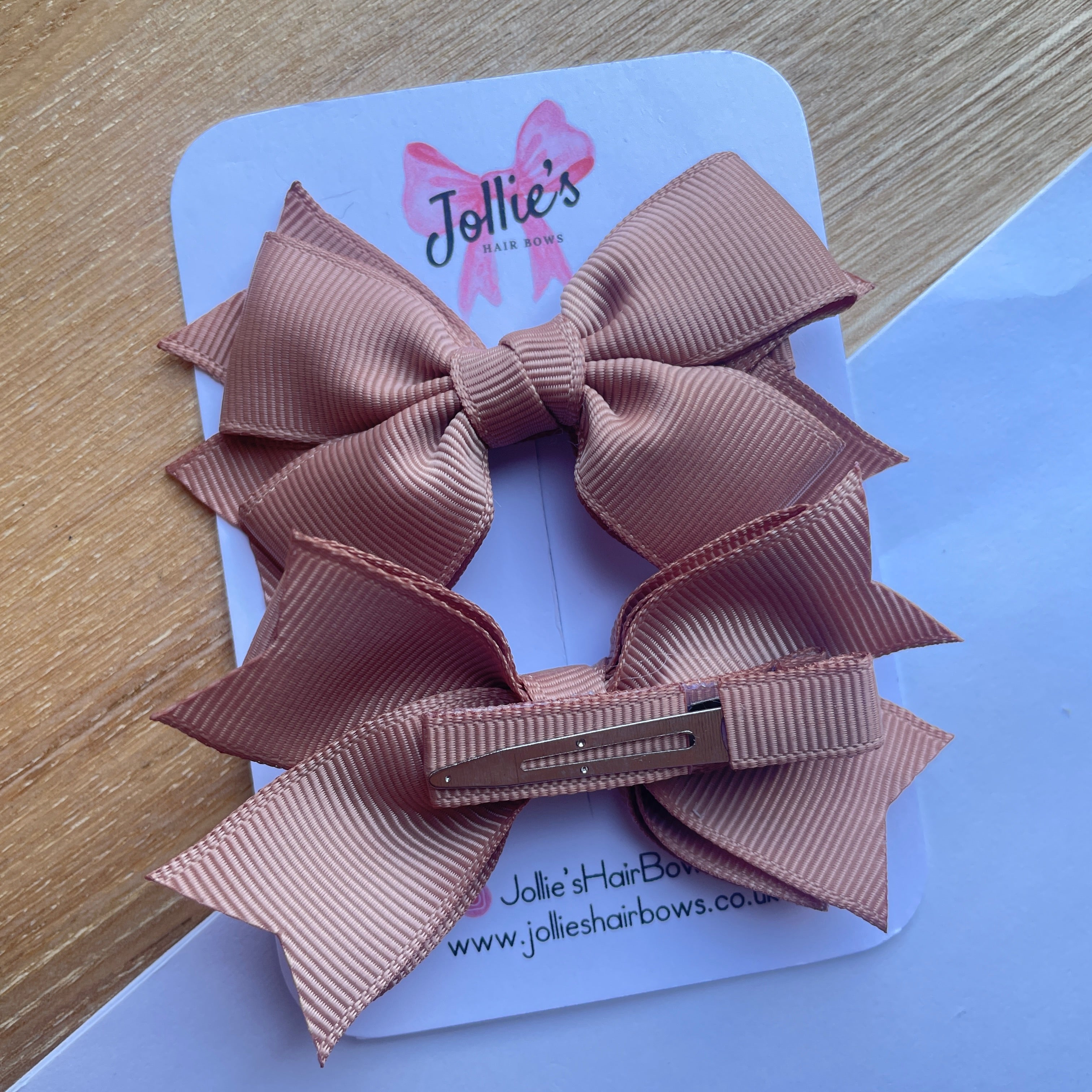 3inch Layered Bow with Clip (pair) - Natural