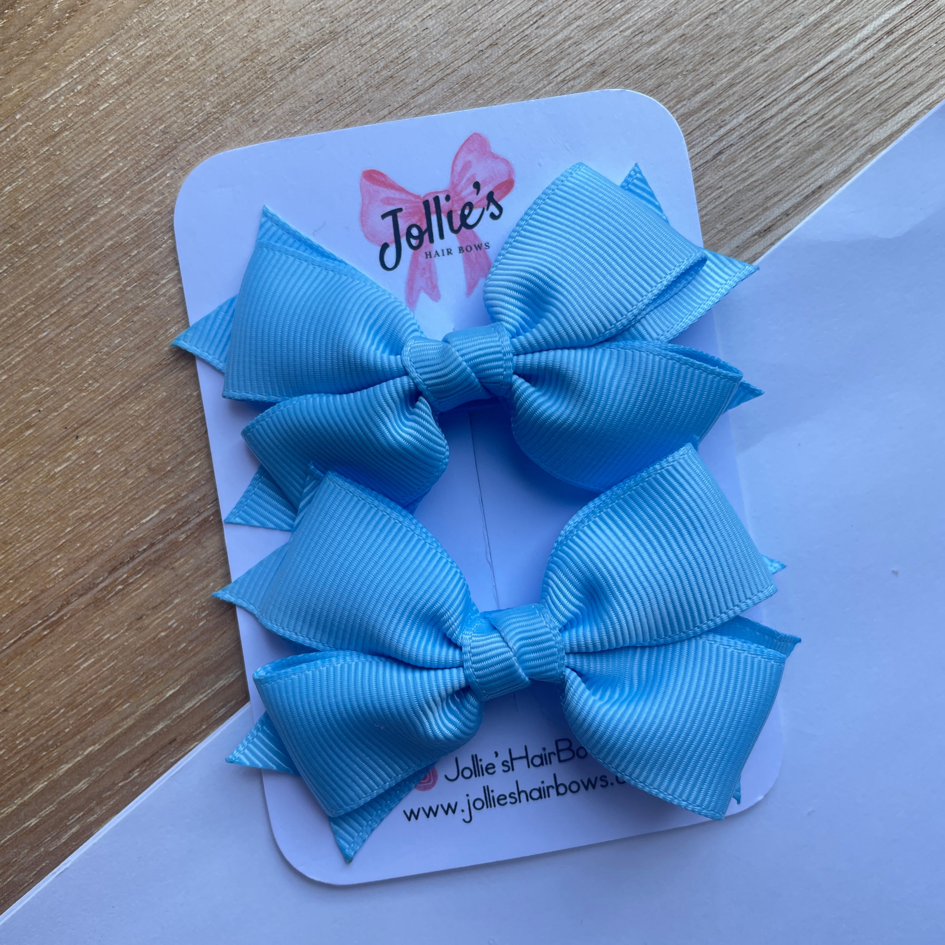 3inch Layered Bow with Clip (pair) - Blue Mist