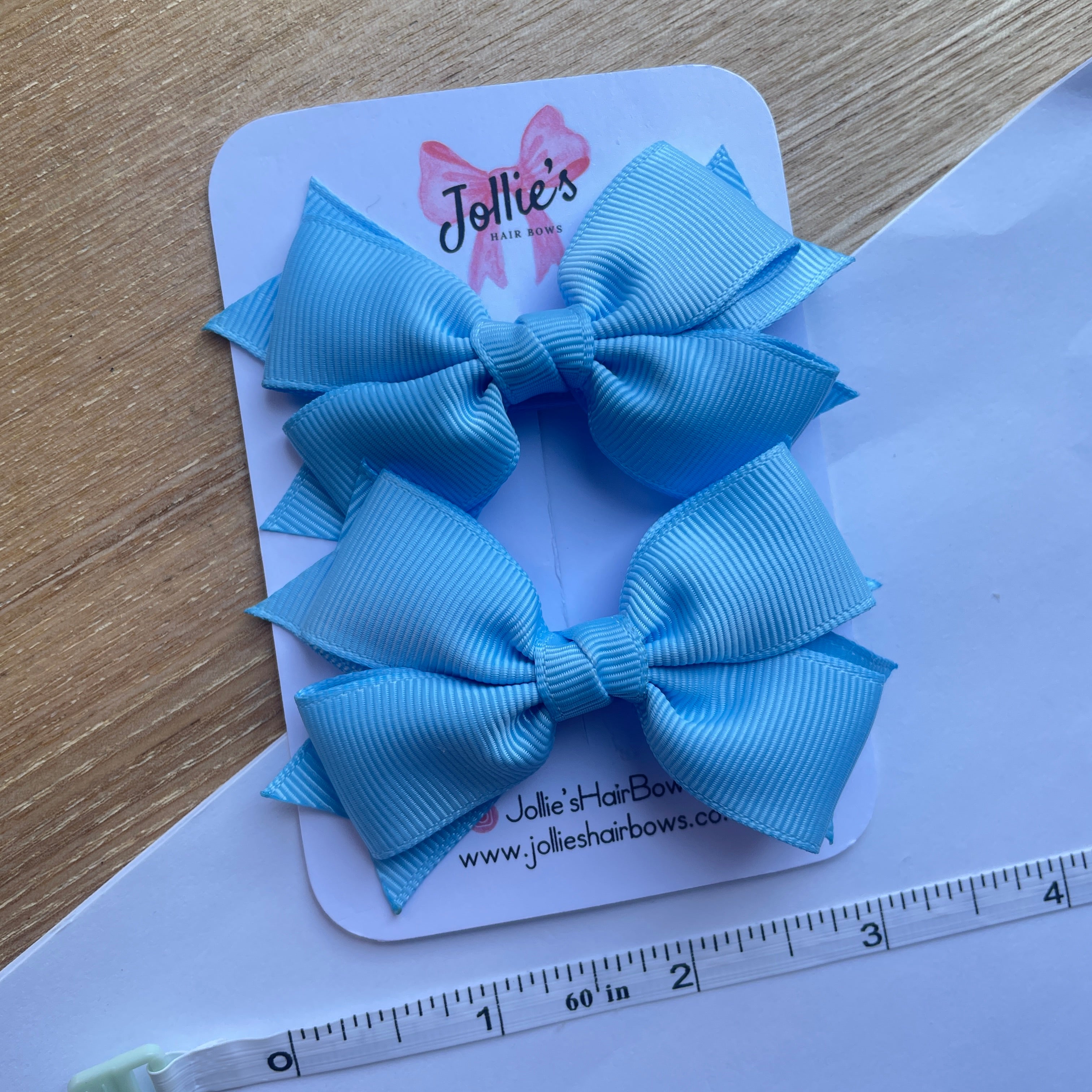 3inch Layered Bow with Clip (pair) - Blue Mist