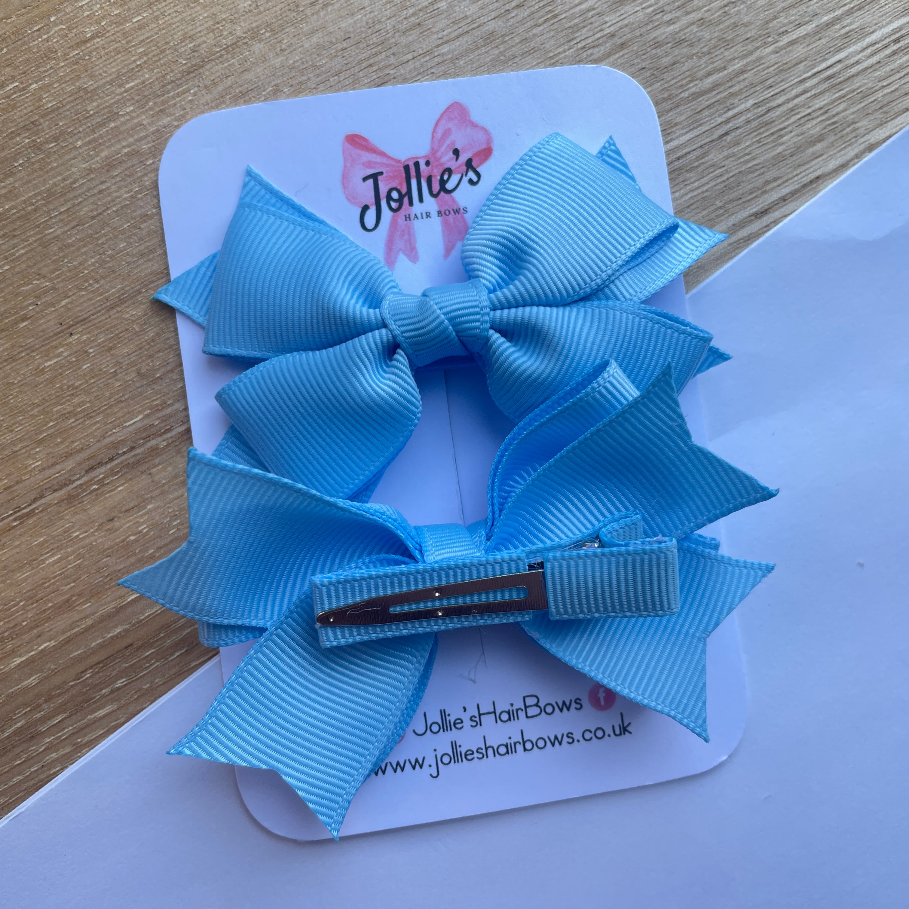 3inch Layered Bow with Clip (pair) - Blue Mist