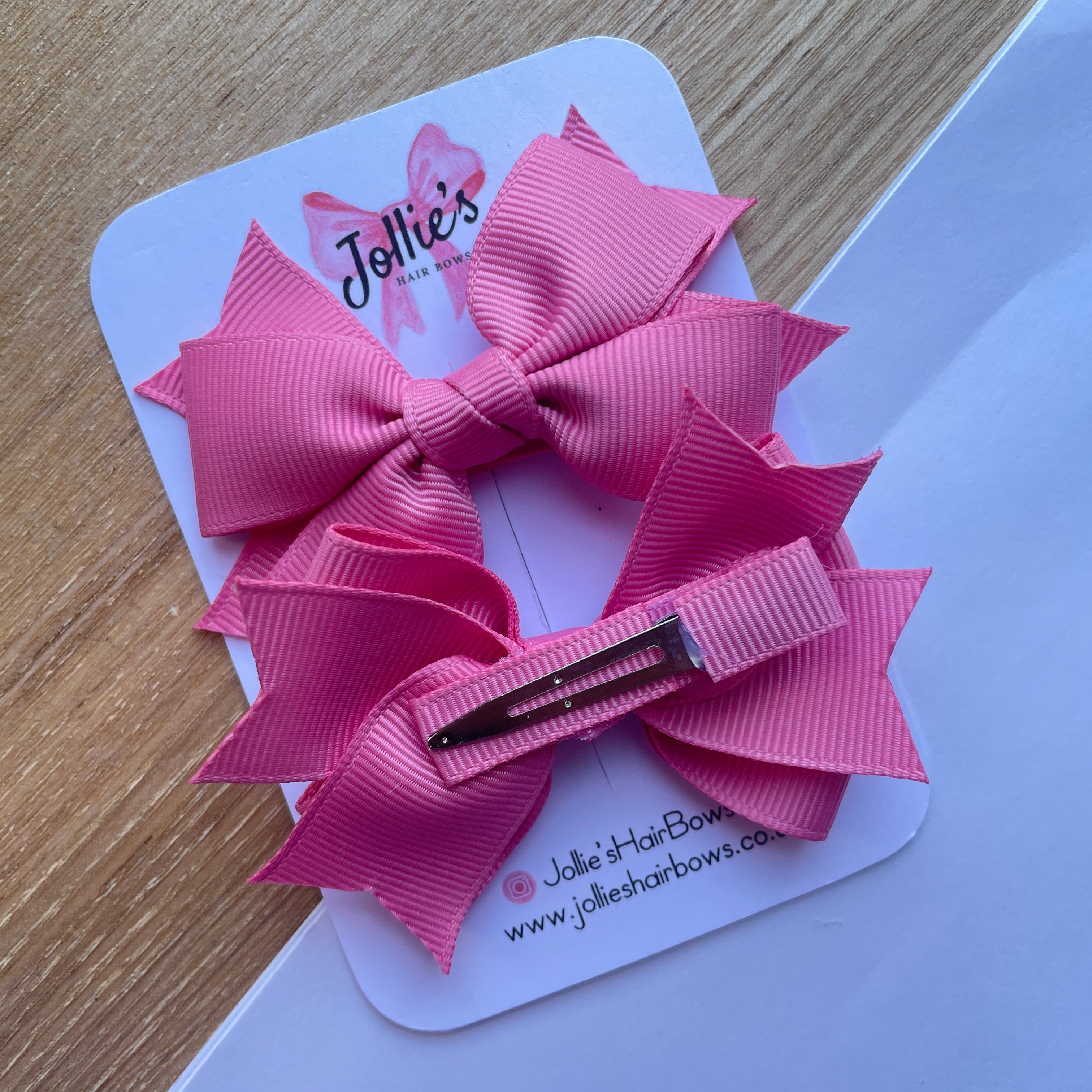 3inch Layered Bow with Clip (pair) - Fantasy Rose