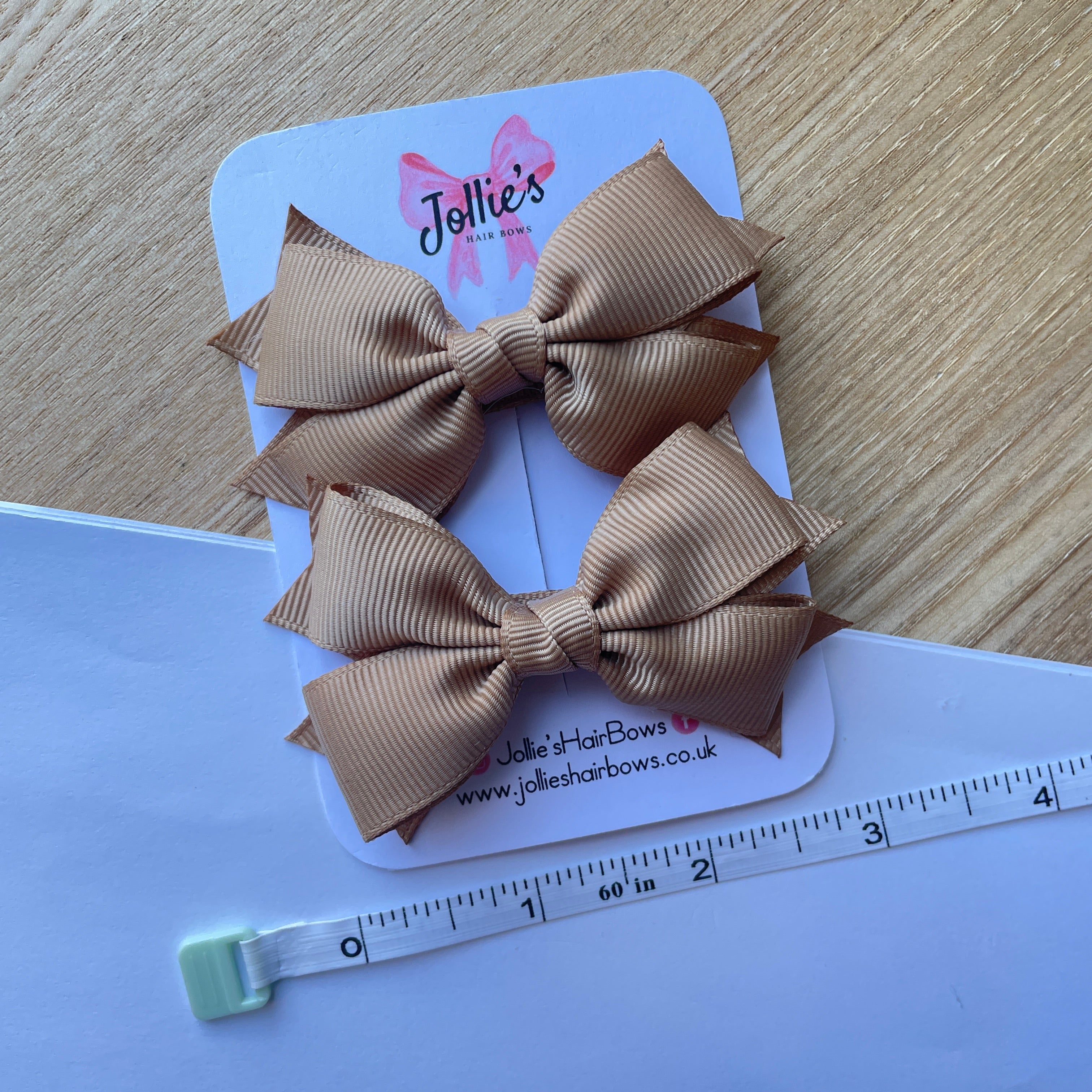 3inch Layered Bow with Clip (pair) - Latte