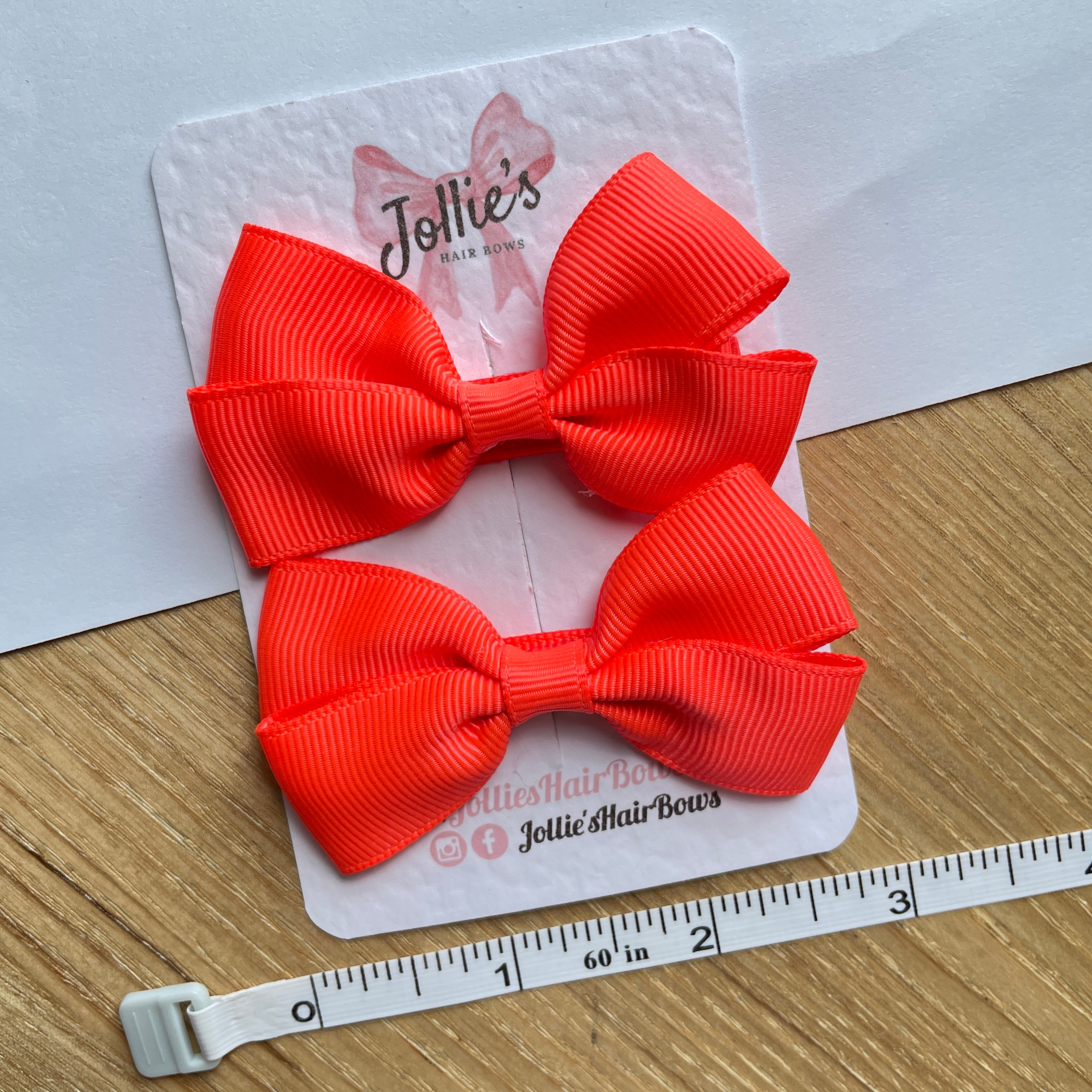 2.75inch Bow with Clip (pair) - Neon Orange