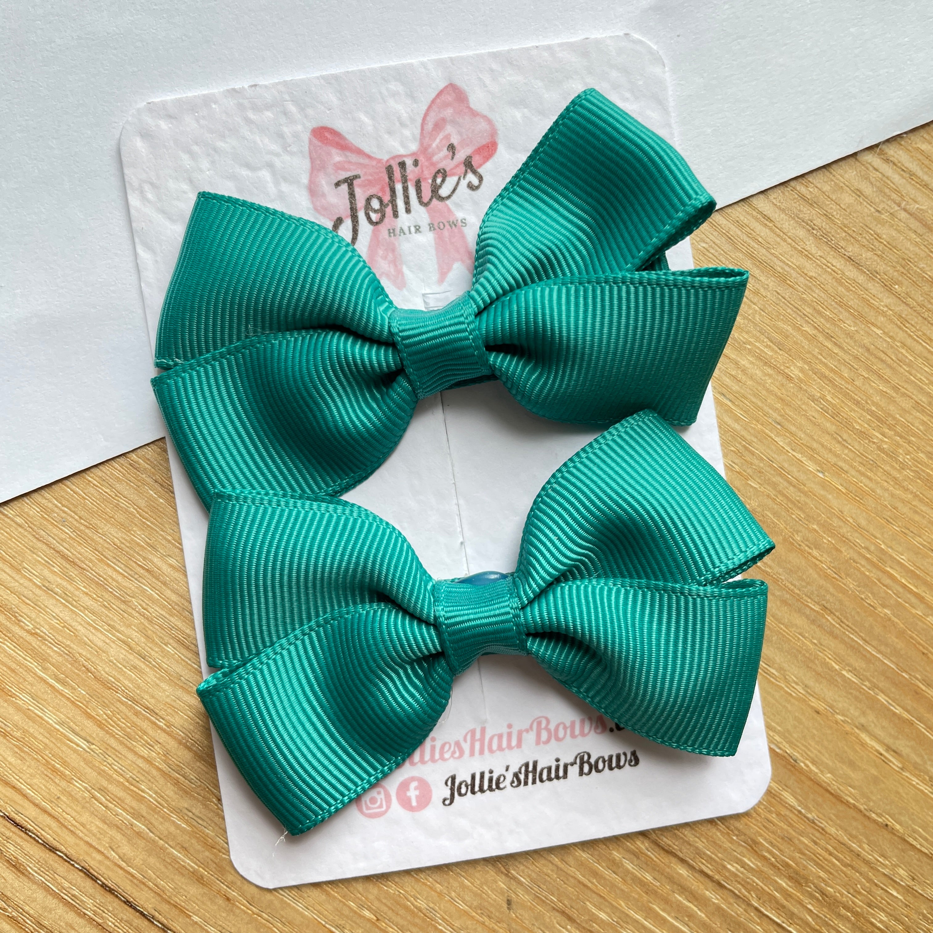 2.75inch Bow with Clip (pair) - Jade Green