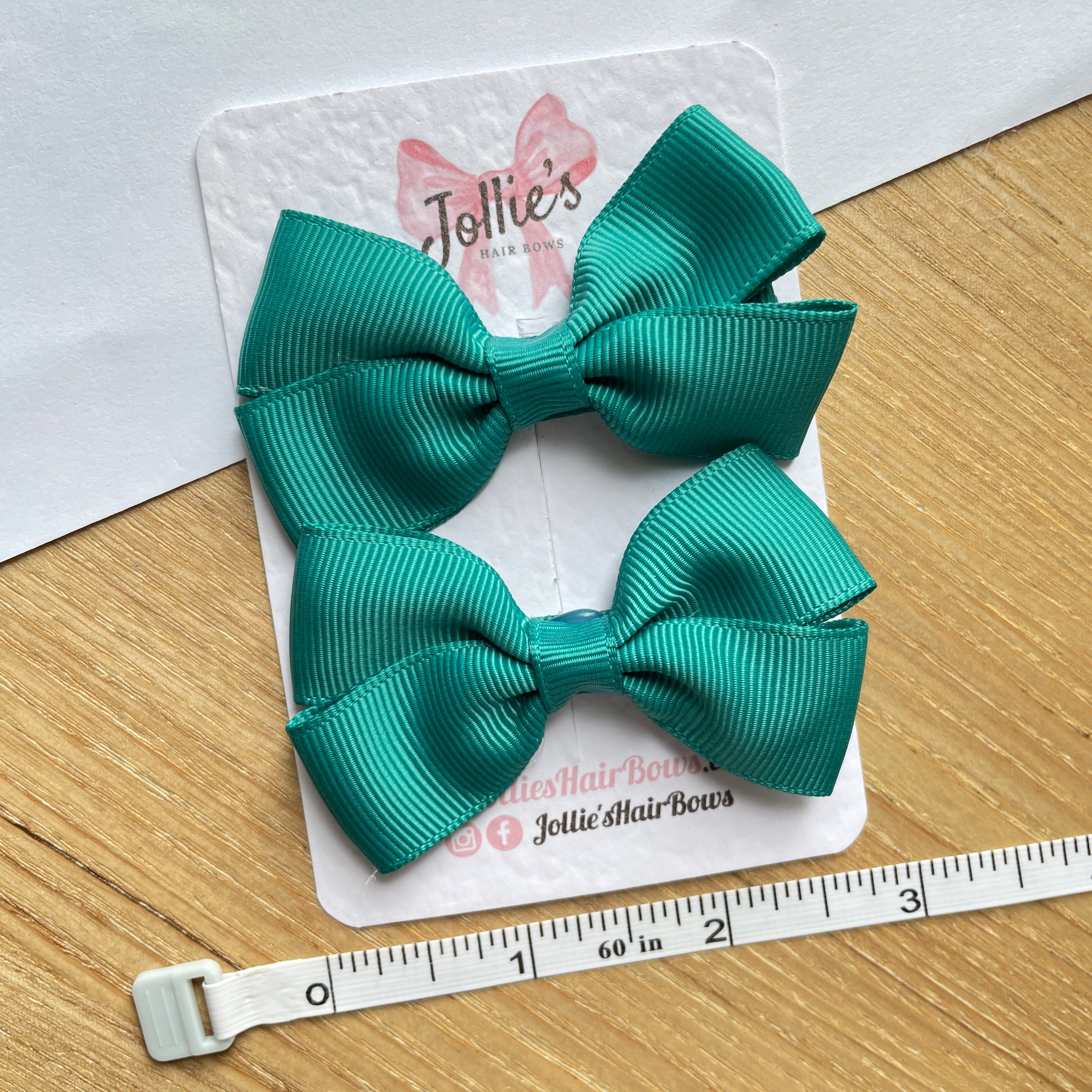 2.75inch Bow with Clip (pair) - Jade Green