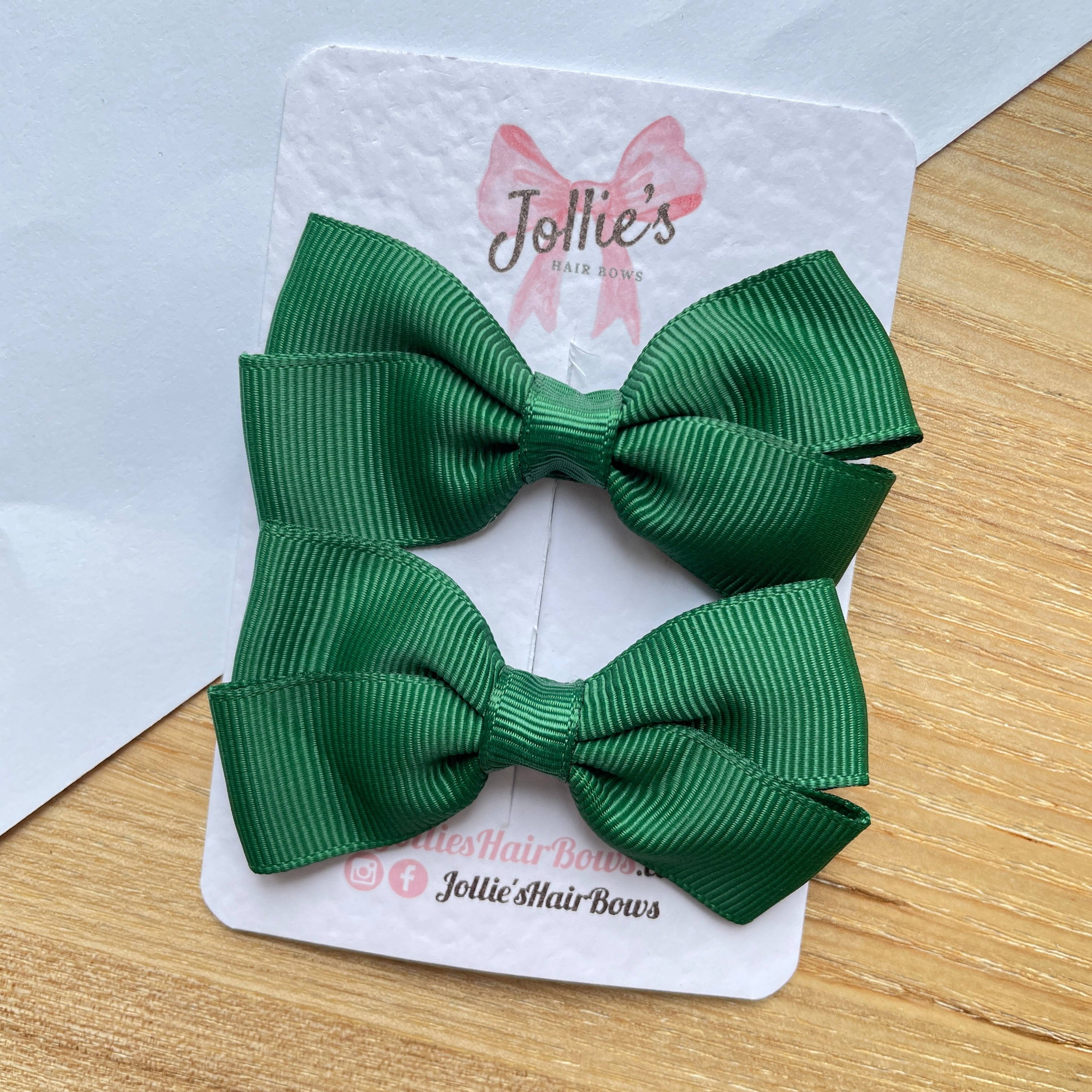 2.75inch Bow with Clip (pair) - Forest Green